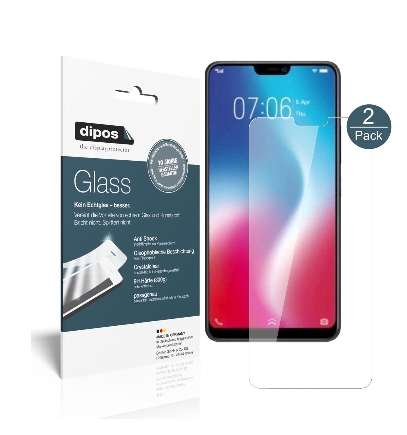 Klare Displayschutzfolie von dipos passend für Vivo Y85, 9H kratzfest und blasenfrei montiert