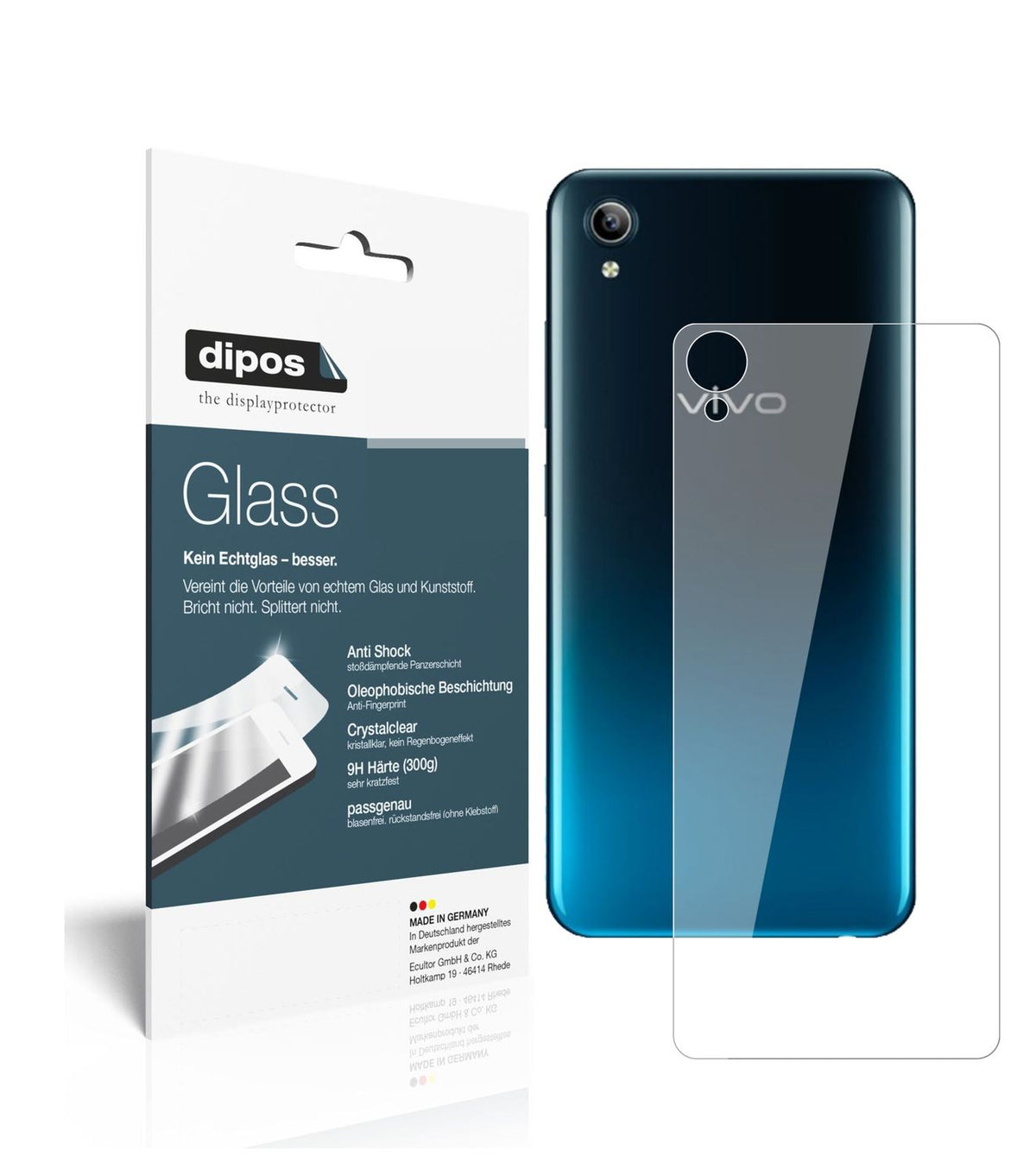 Klare Displayschutzfolie von dipos passend für Vivo Y91C (2020) Rückseite, 9H kratzfest und blasenfrei montiert