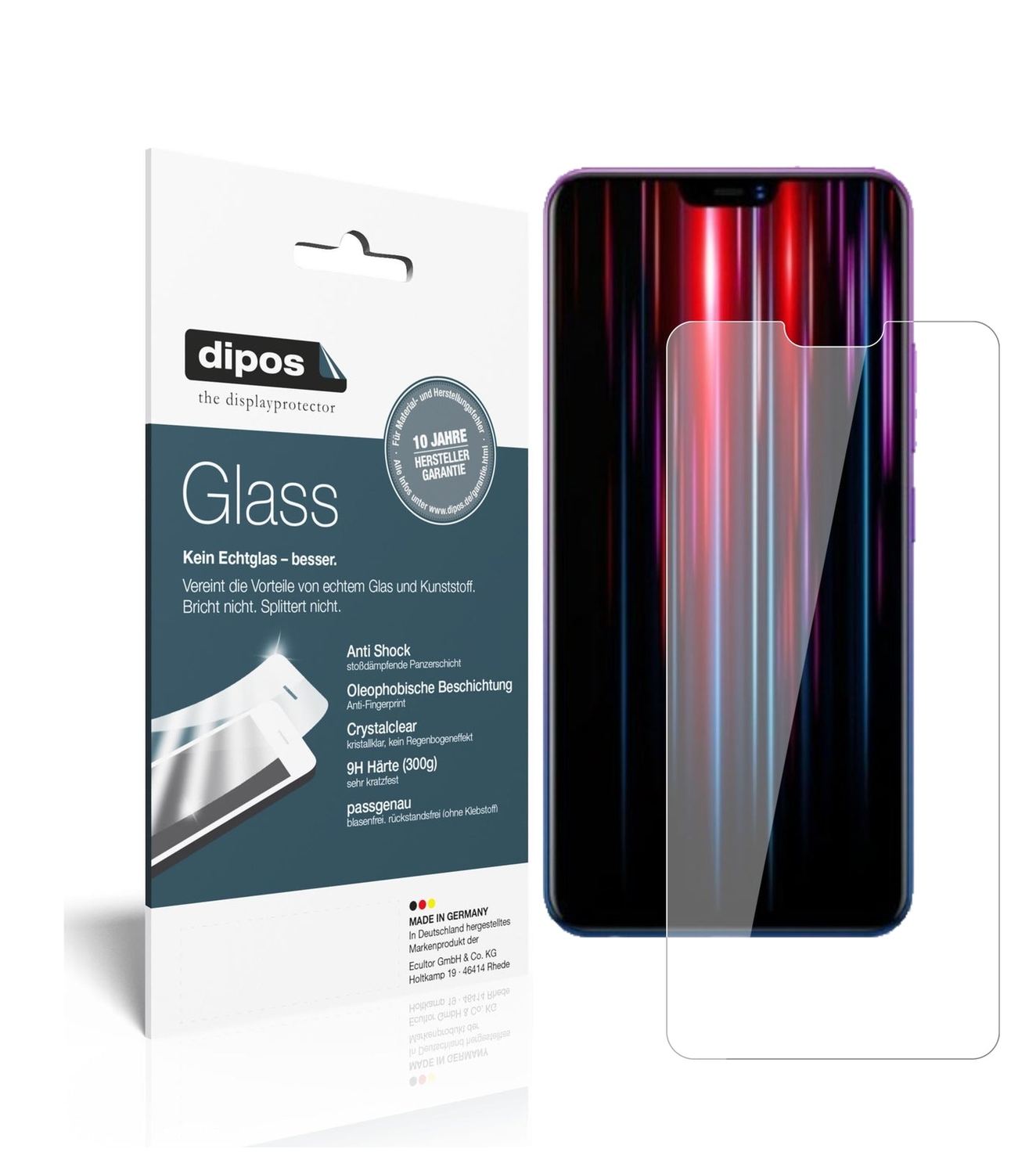 Klare Displayschutzfolie von dipos passend für Vivo Z1 Lite, 9H kratzfest und blasenfrei montiert