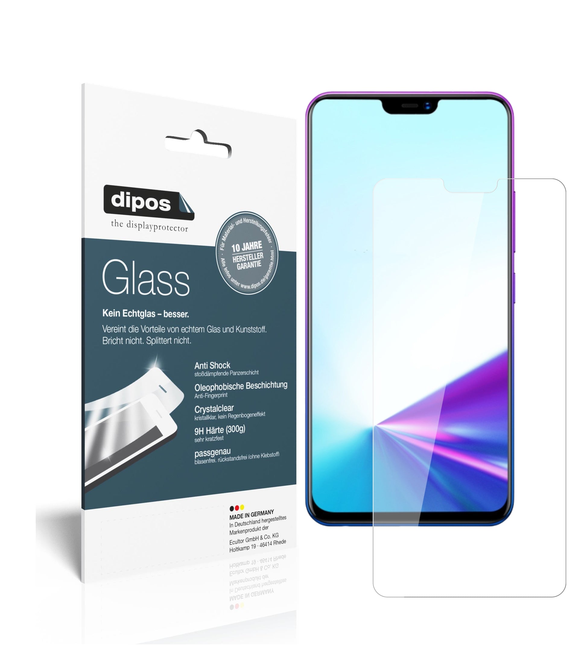 Klare Displayschutzfolie von dipos passend für Vivo Z3x, 9H kratzfest und blasenfrei montiert