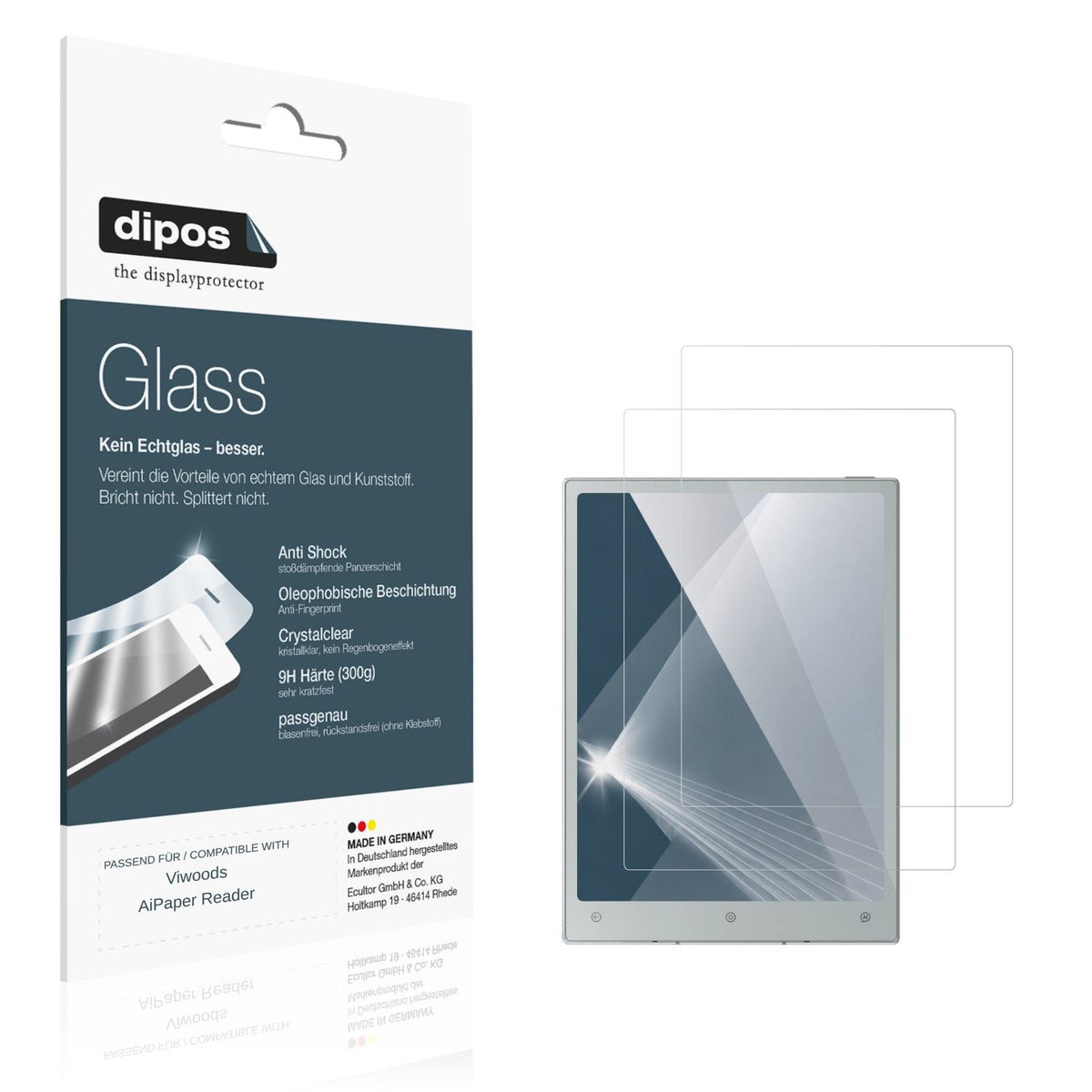 Klare Displayschutzfolie von dipos passend für Viwoods AiPaper Reader, 9H kratzfest und blasenfrei montiert