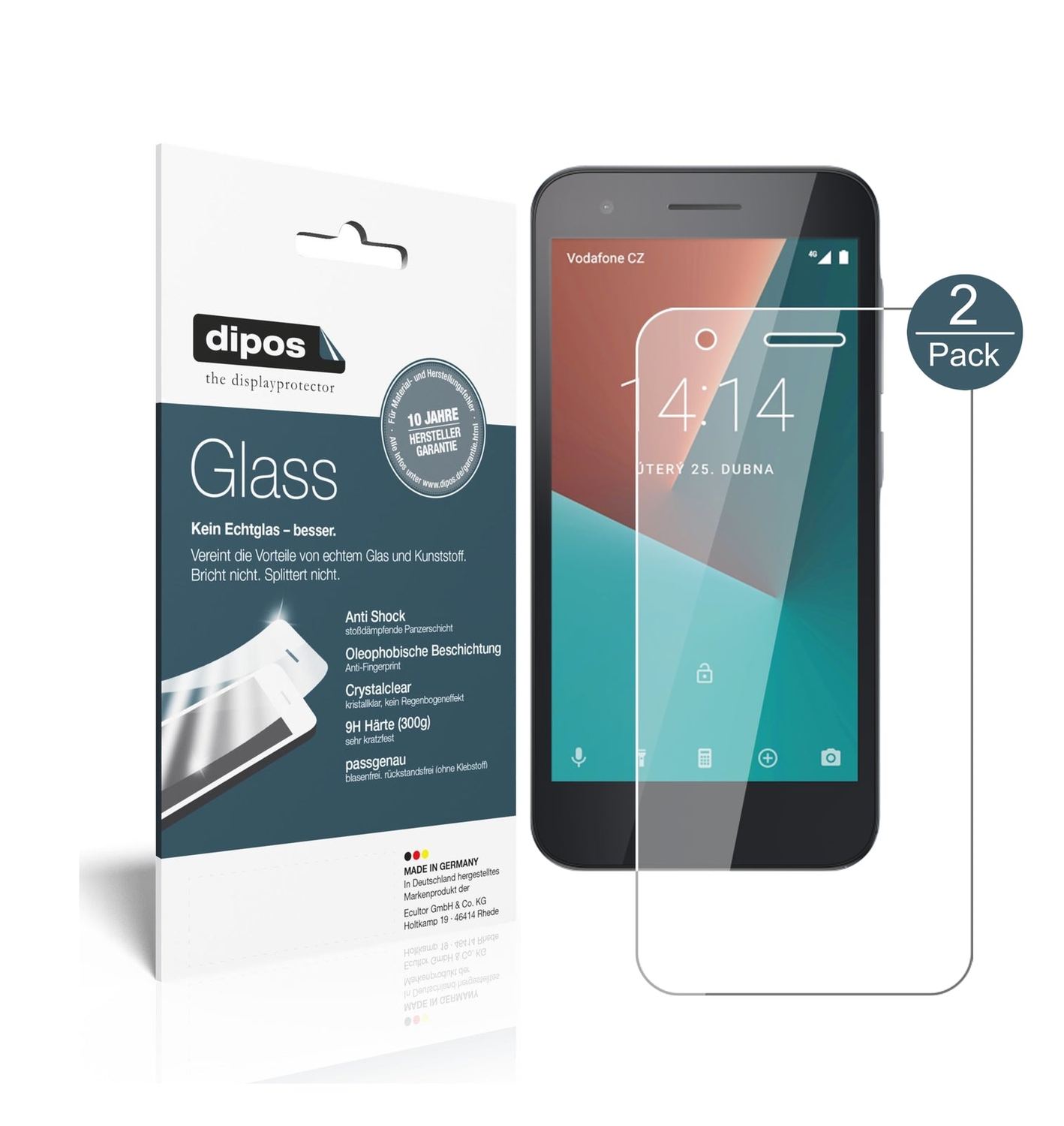 Klare Displayschutzfolie von dipos passend für Vodafone Smart E8, 9H kratzfest und blasenfrei montiert