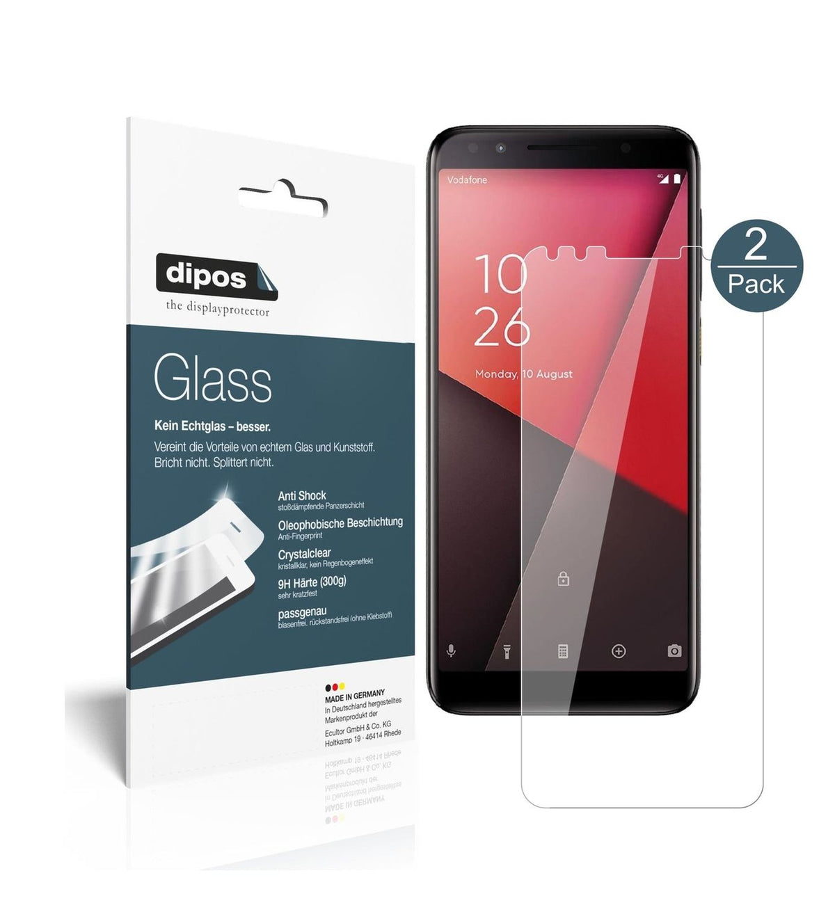 Klare Displayschutzfolie von dipos passend für Vodafone Smart N9, 9H kratzfest und blasenfrei montiert
