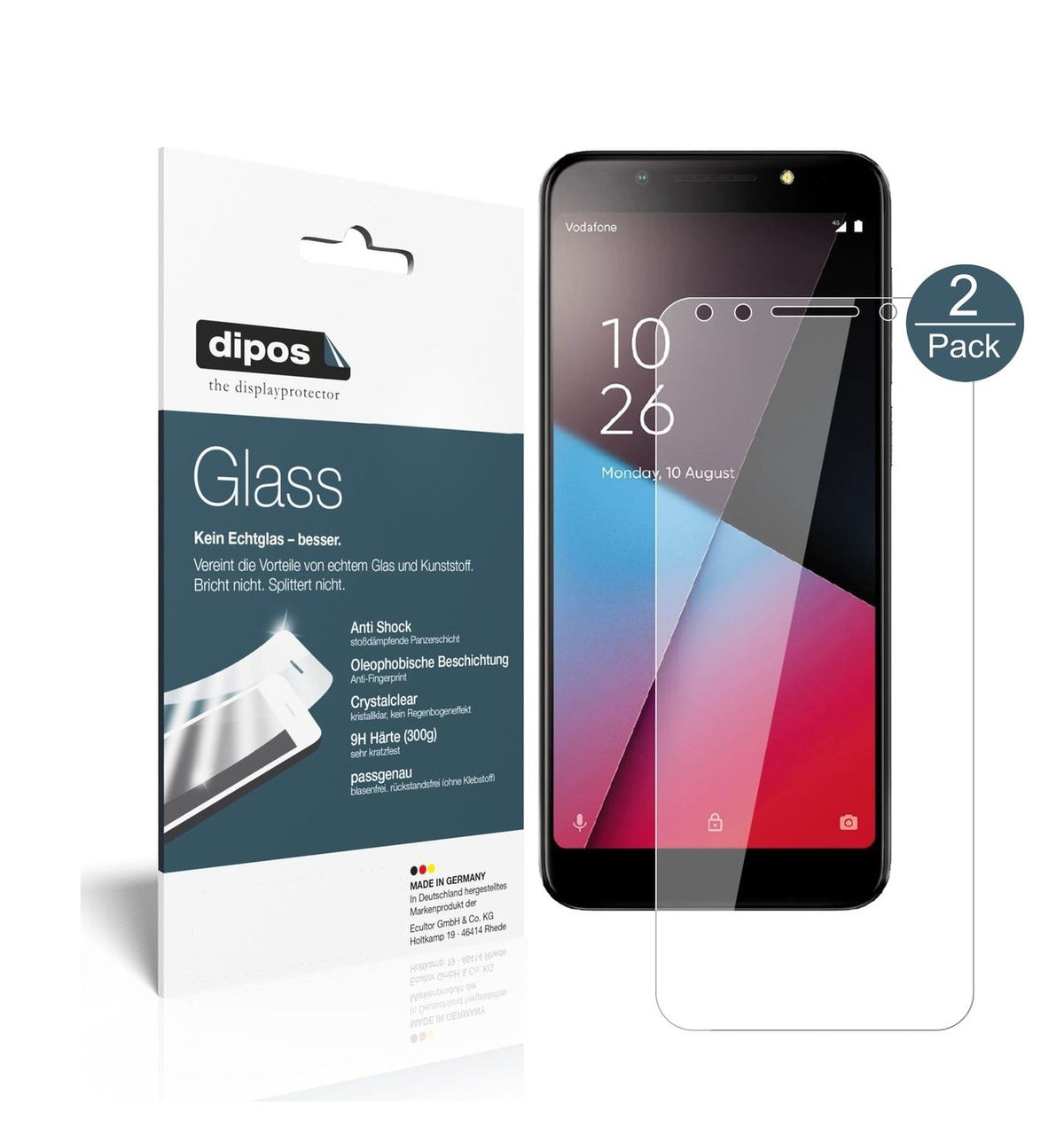 Klare Displayschutzfolie von dipos passend für Vodafone Smart N9 Lite, 9H kratzfest und blasenfrei montiert