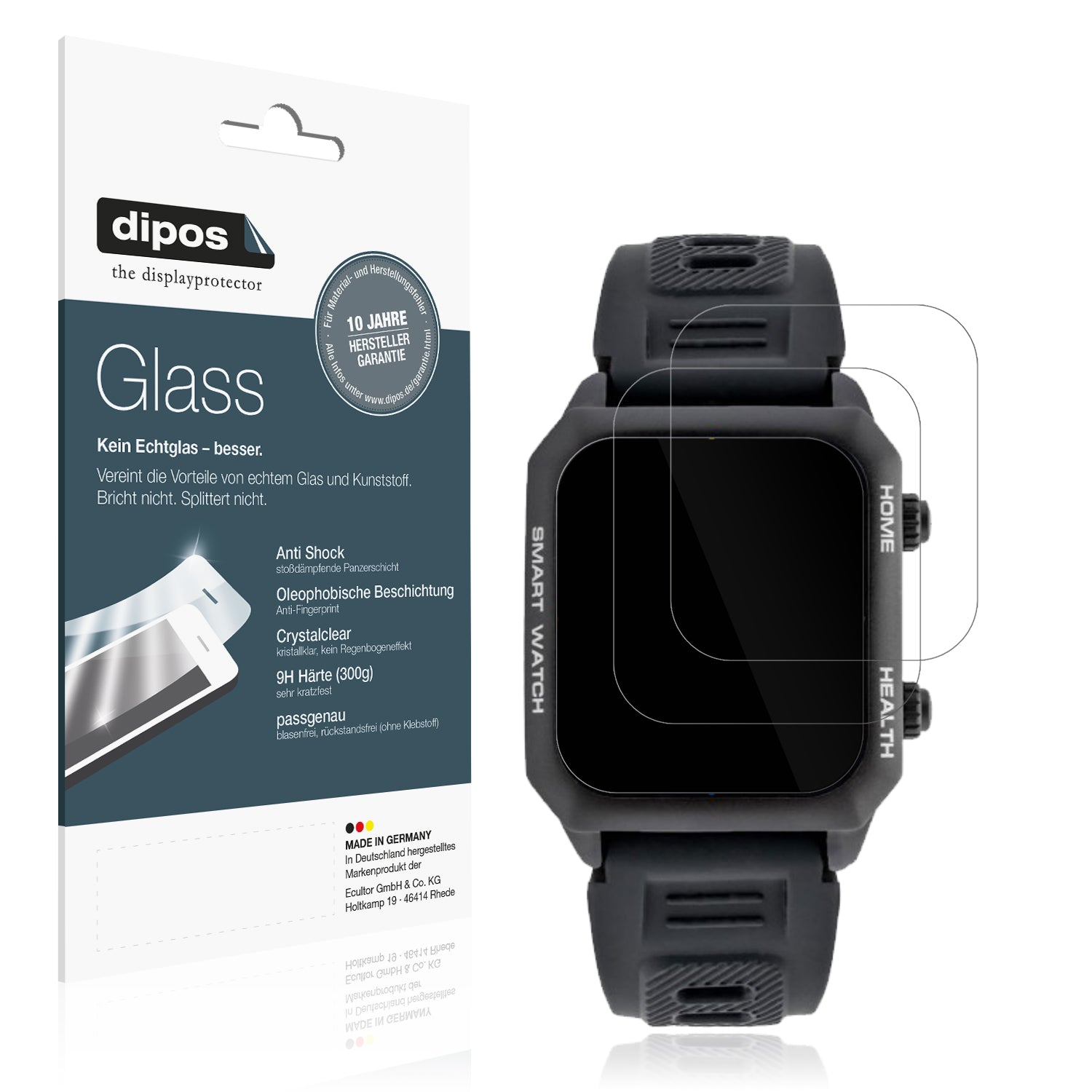 Klare Displayschutzfolie von dipos passend für Watchmark Kardiowatch FOCUS, 9H kratzfest und blasenfrei montiert