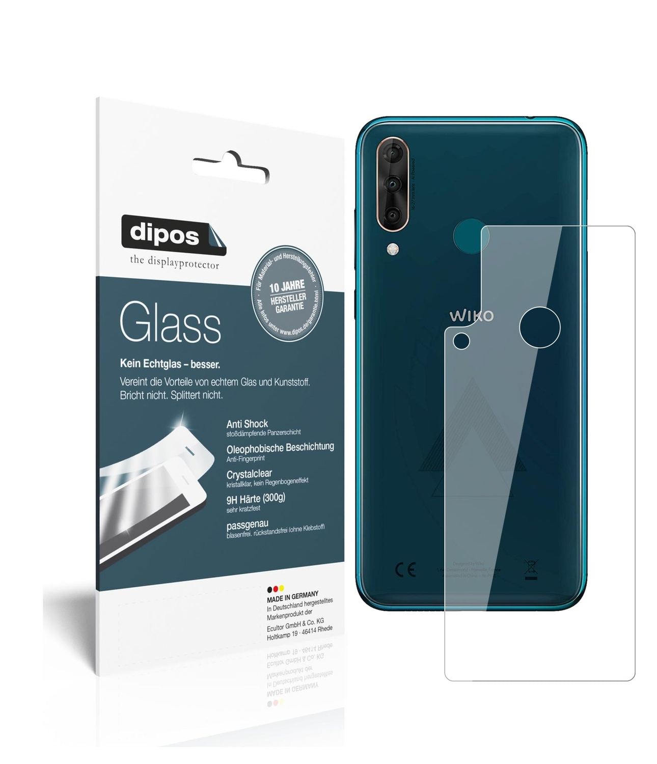 Klare Displayschutzfolie von dipos passend für Wiko View 3 Pro Rückseite, 9H kratzfest und blasenfrei montiert