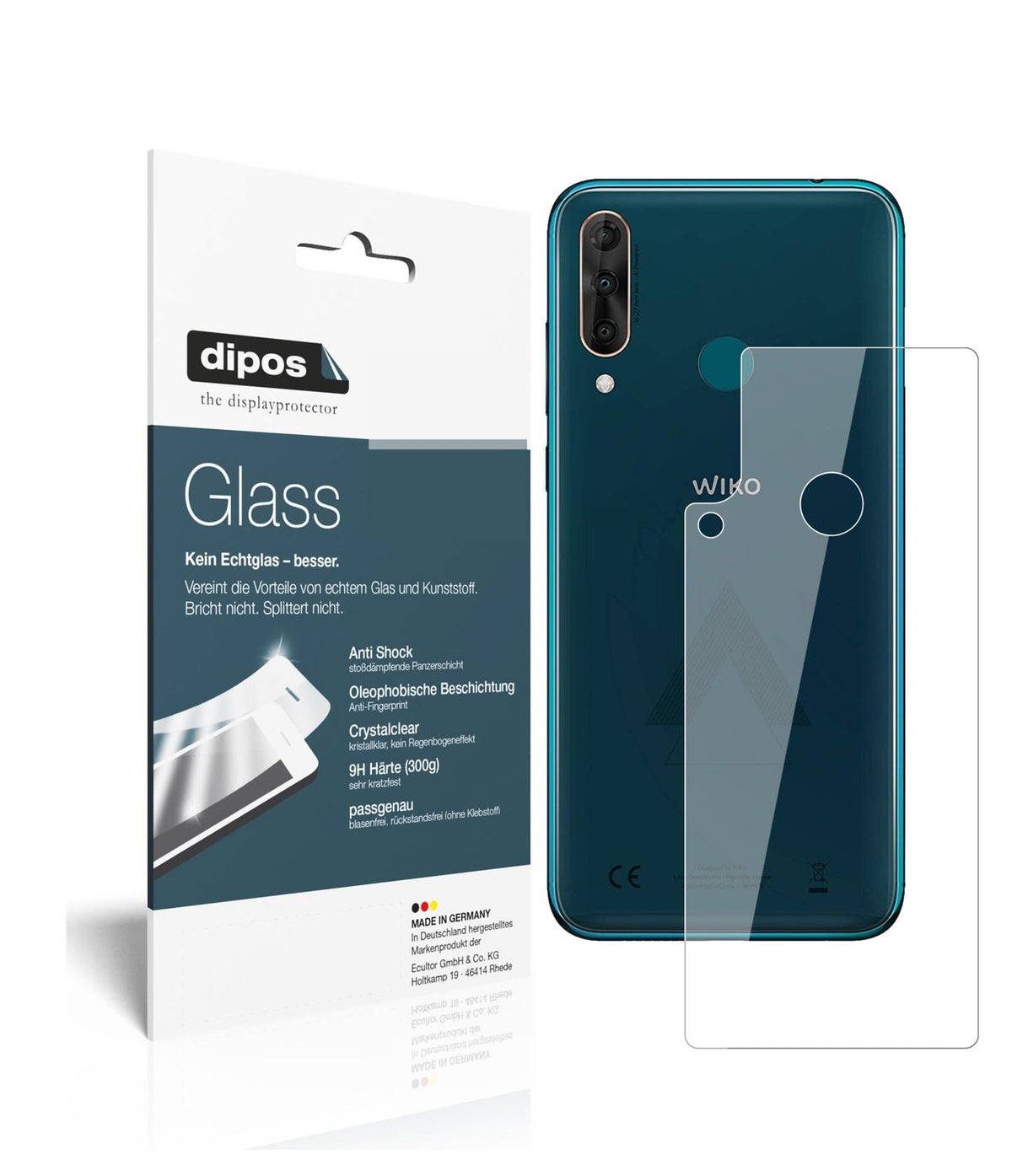 Klare Displayschutzfolie von dipos passend für Wiko View 3 Rückseite, 9H kratzfest und blasenfrei montiert