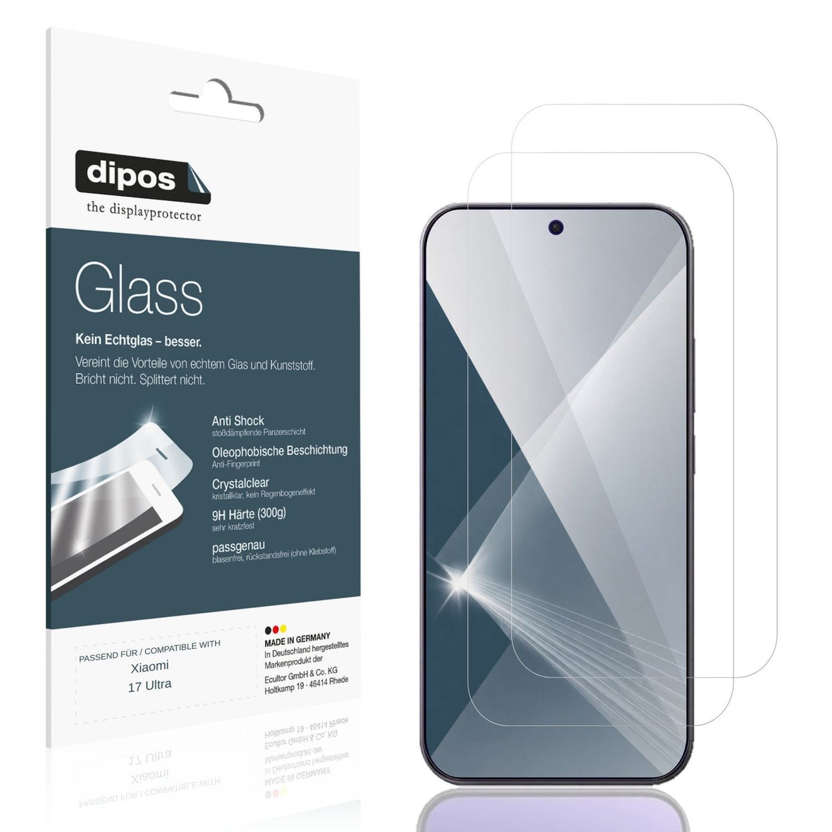 Klare Displayschutzfolie von dipos passend für Xiaomi 17 Ultra, 9H kratzfest und blasenfrei montiert