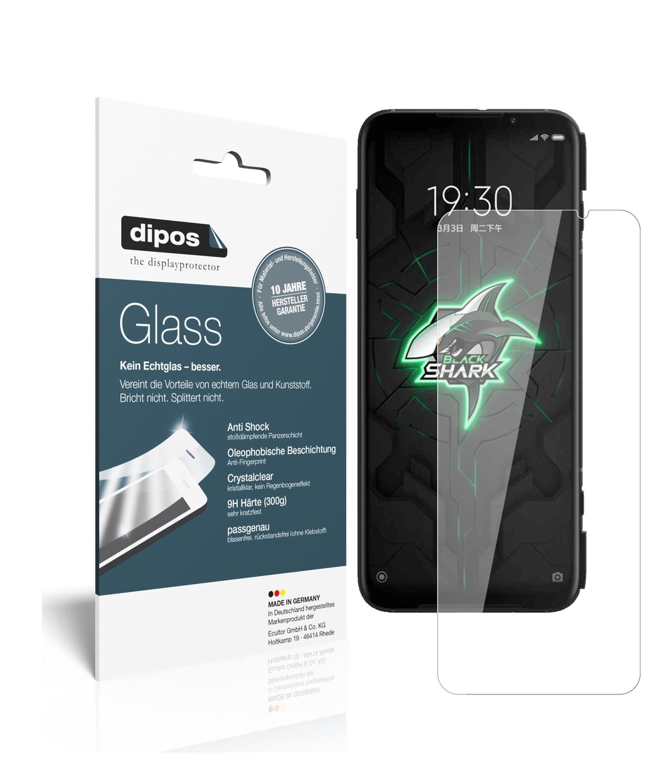 Klare Displayschutzfolie von dipos passend für Xiaomi Black Shark 3, 9H kratzfest und blasenfrei montiert