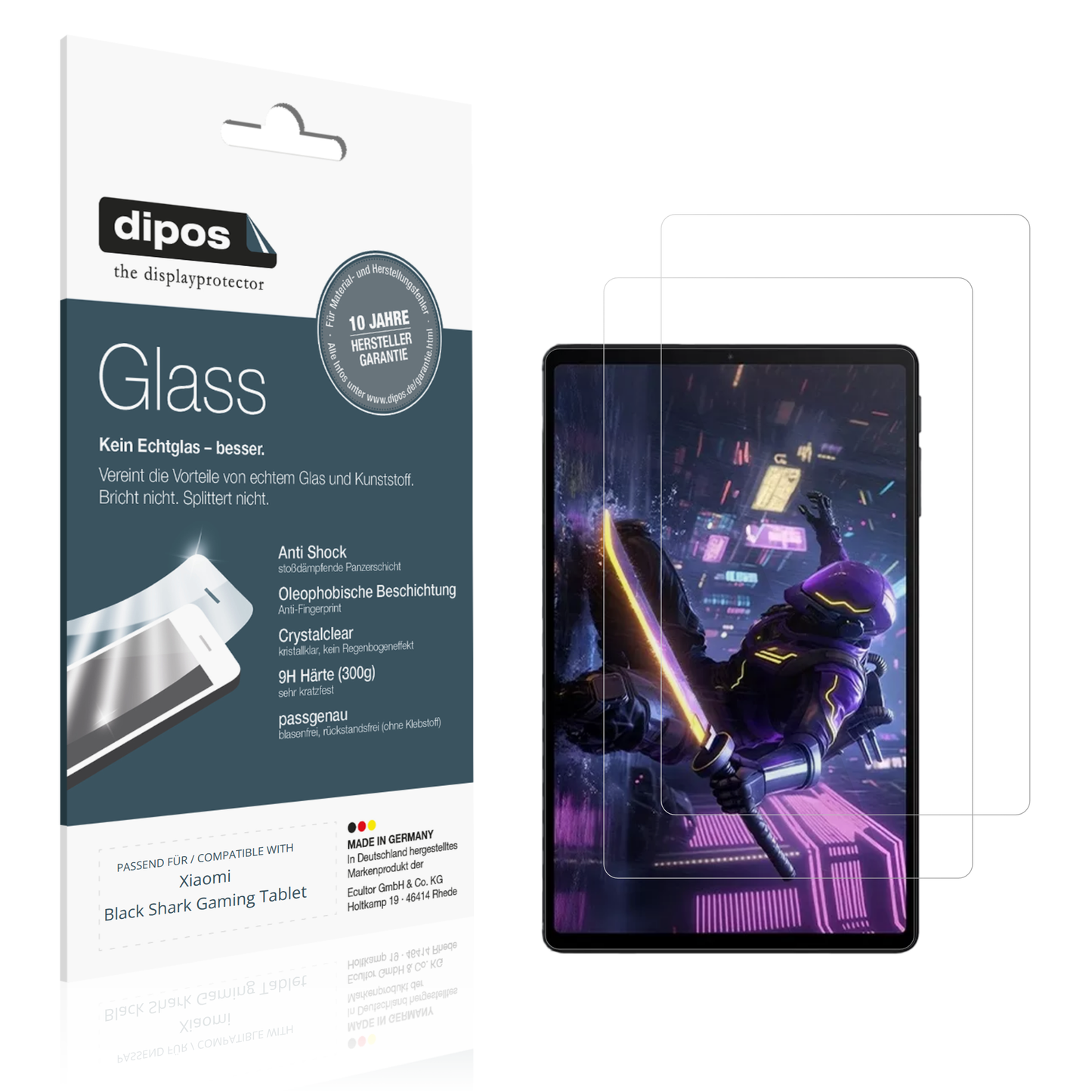 Klare Displayschutzfolie von dipos passend für Xiaomi Black Shark Gaming Tablet, 9H kratzfest und blasenfrei montiert