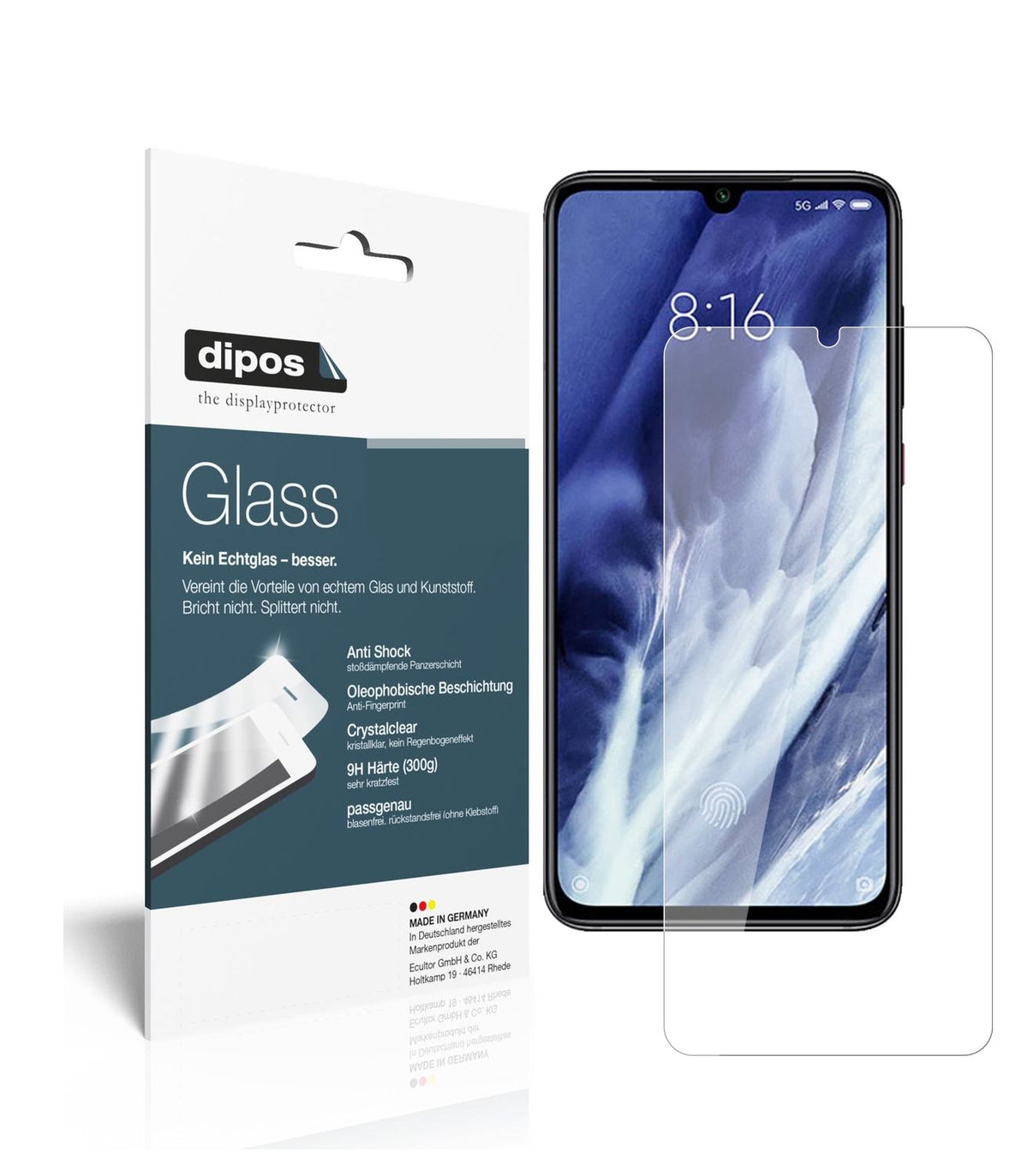Klare Displayschutzfolie von dipos passend für Xiaomi Mi 9 Pro 5G, 9H kratzfest und blasenfrei montiert