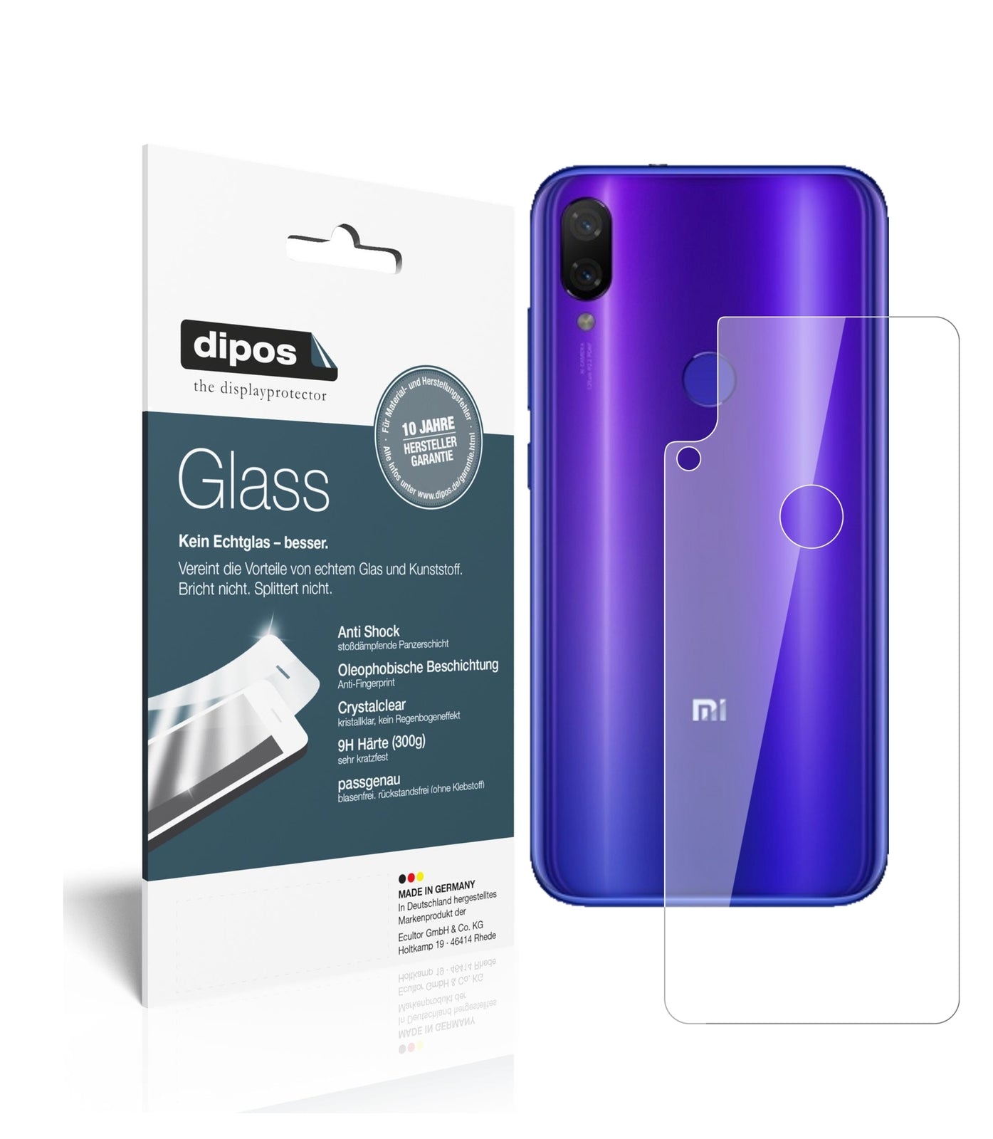 Klare Displayschutzfolie von dipos passend für Xiaomi Mi Play Rückseite, 9H kratzfest und blasenfrei montiert