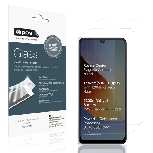 Klare Displayschutzfolie von dipos passend für Xiaomi Poco C81x, 9H kratzfest und blasenfrei montiert