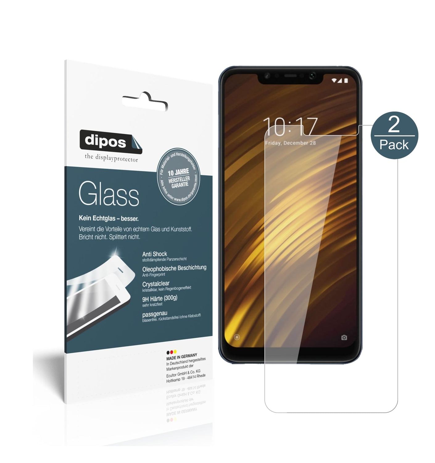 Klare Displayschutzfolie von dipos passend für Xiaomi Pocophone F1, 9H kratzfest und blasenfrei montiert