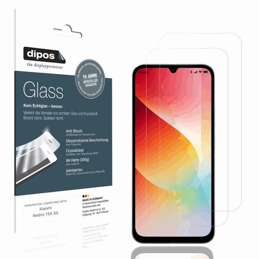 Klare Displayschutzfolie von dipos passend für Xiaomi Redmi 15A 5G, 9H kratzfest und blasenfrei montiert
