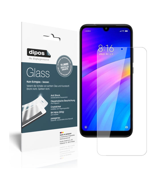 Klare Displayschutzfolie von dipos passend für Xiaomi Redmi 7, 9H kratzfest und blasenfrei montiert