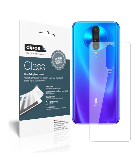 Klare Displayschutzfolie von dipos passend für Xiaomi Redmi K30i Rückseite, 9H kratzfest und blasenfrei montiert