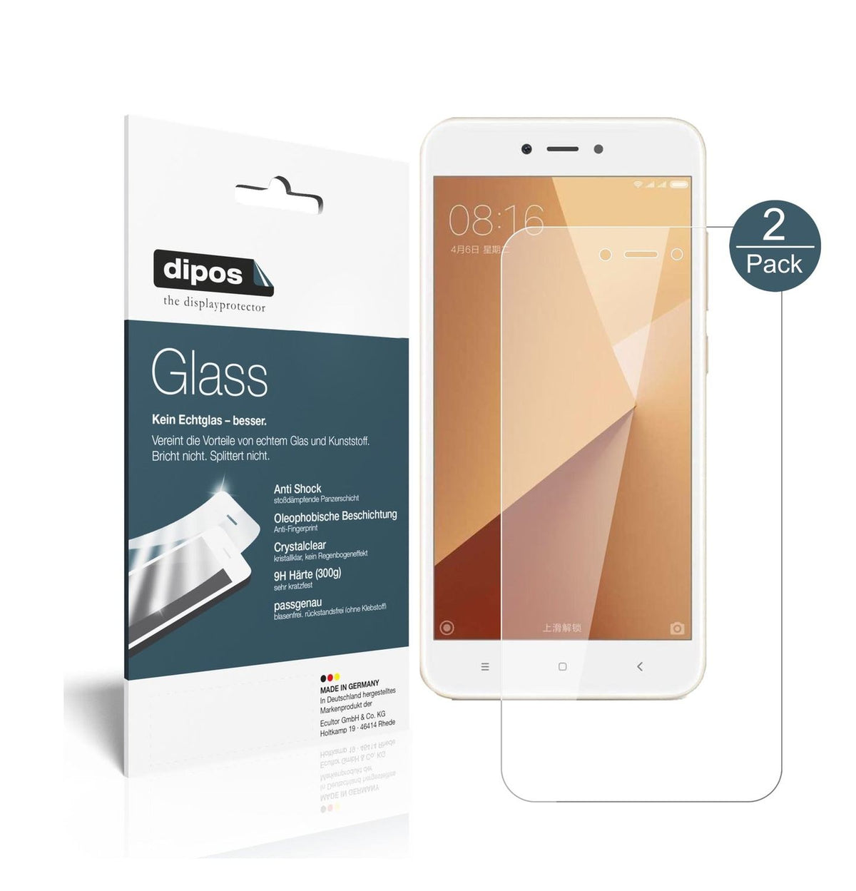 Klare Displayschutzfolie von dipos passend für Xiaomi Redmi Note 5A, 9H kratzfest und blasenfrei montiert