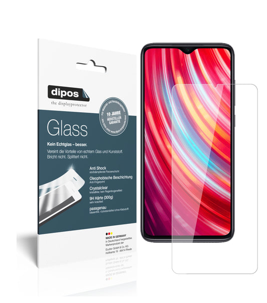 Klare Displayschutzfolie von dipos passend für Xiaomi Redmi Note 8 Pro, 9H kratzfest und blasenfrei montiert