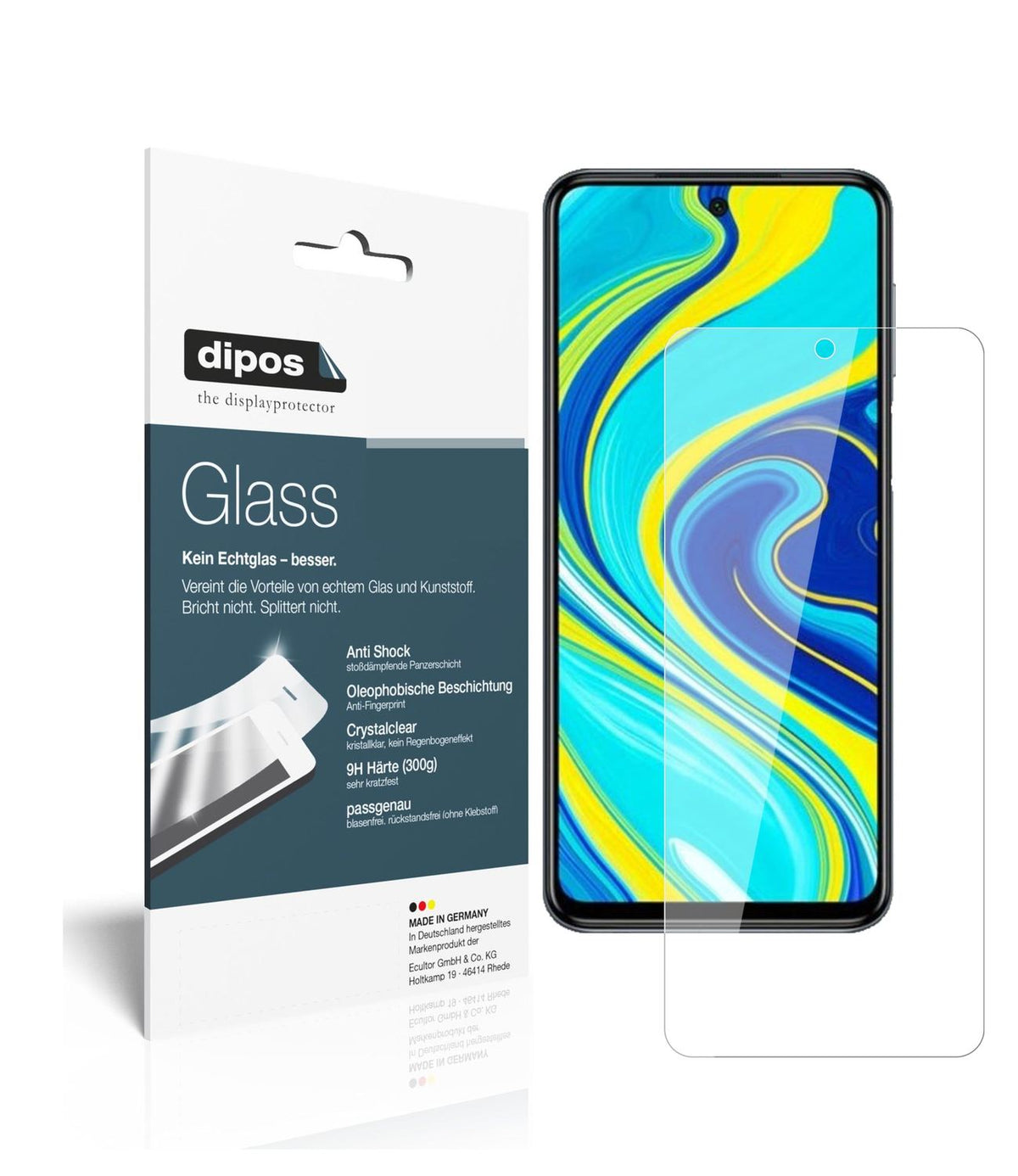 Klare Displayschutzfolie von dipos passend für Xiaomi Redmi Note 9S, 9H kratzfest und blasenfrei montiert