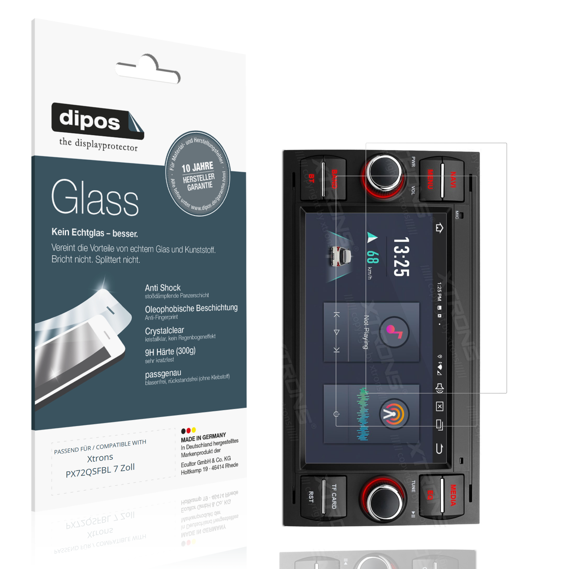 Klare Displayschutzfolie von dipos passend für Xtrons PX72QSFBL 7 Zoll, 9H kratzfest und blasenfrei montiert