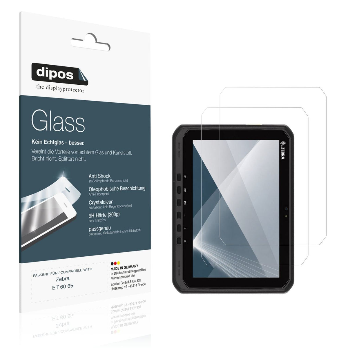 Klare Displayschutzfolie von dipos passend für Zebra ET 60 65, 9H kratzfest und blasenfrei montiert