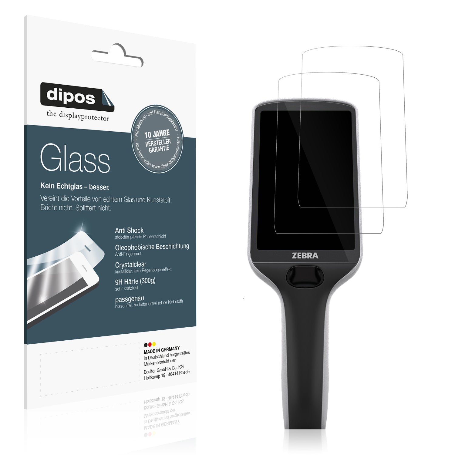 Klare Displayschutzfolie von dipos passend für Zebra PS30, 9H kratzfest und blasenfrei montiert