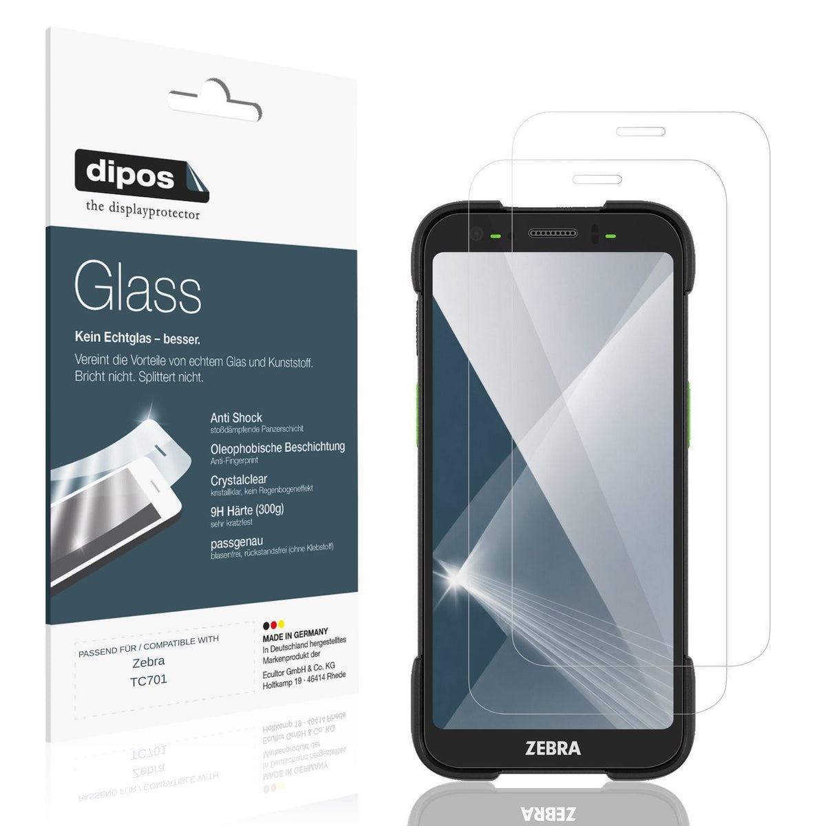 Klare Displayschutzfolie von dipos passend für Zebra TC701, 9H kratzfest und blasenfrei montiert