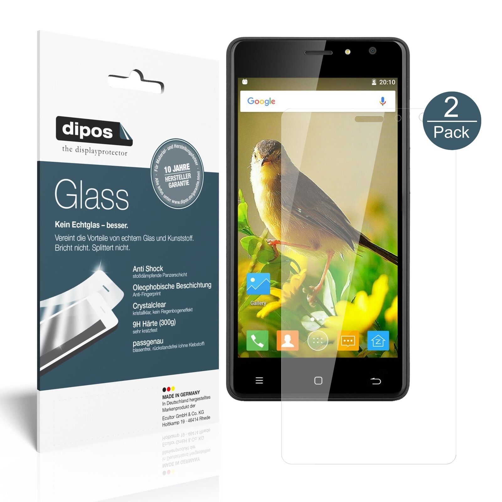 Klare Displayschutzfolie von dipos passend für ZOPO C2, 9H kratzfest und blasenfrei montiert