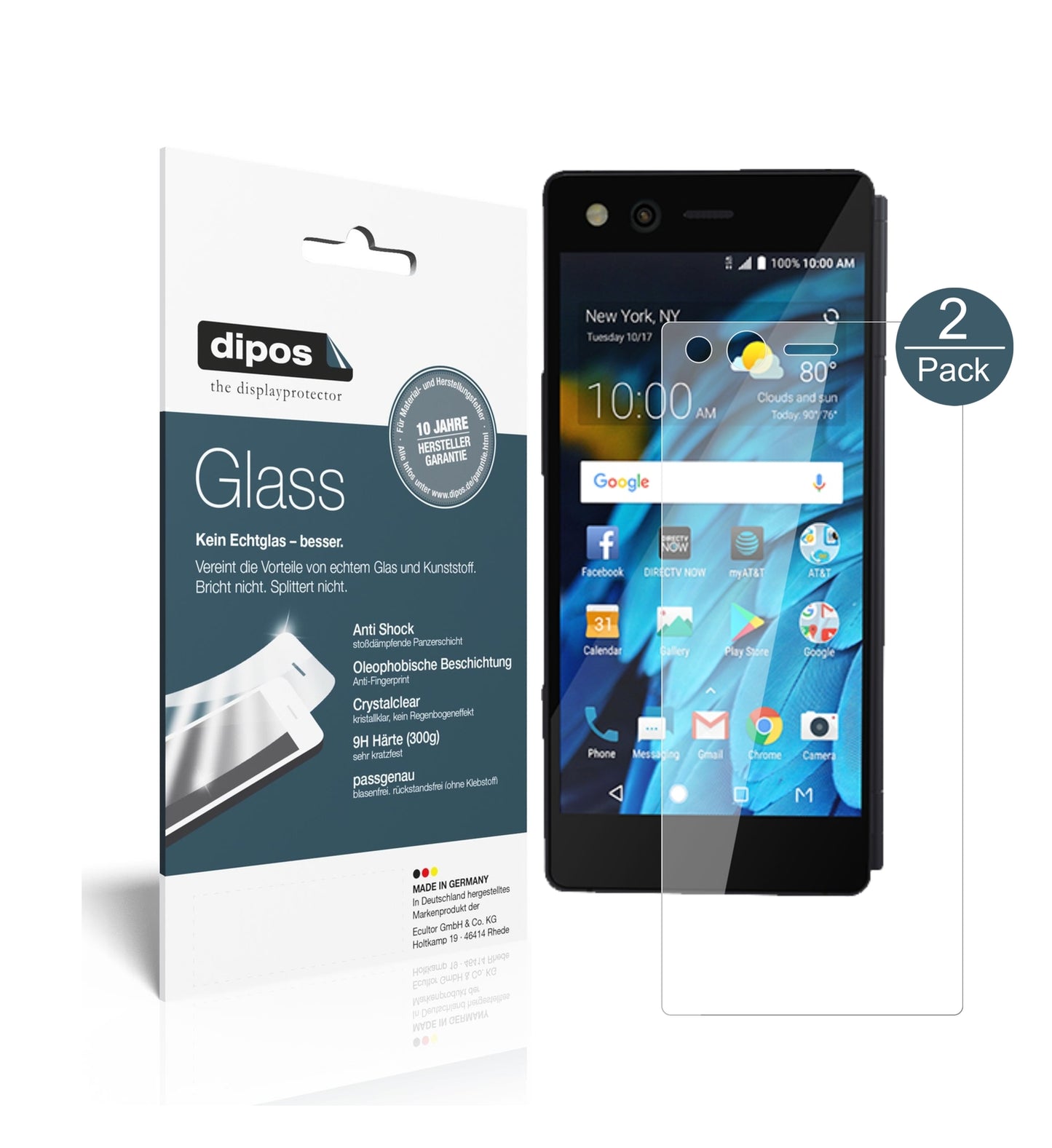 Klare Displayschutzfolie von dipos passend für ZTE Axon M, 9H kratzfest und blasenfrei montiert