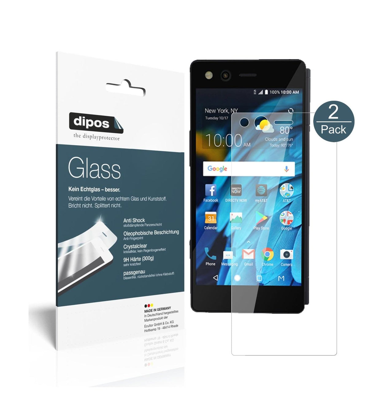 Klare Displayschutzfolie von dipos passend für ZTE Axon M, 9H kratzfest und blasenfrei montiert