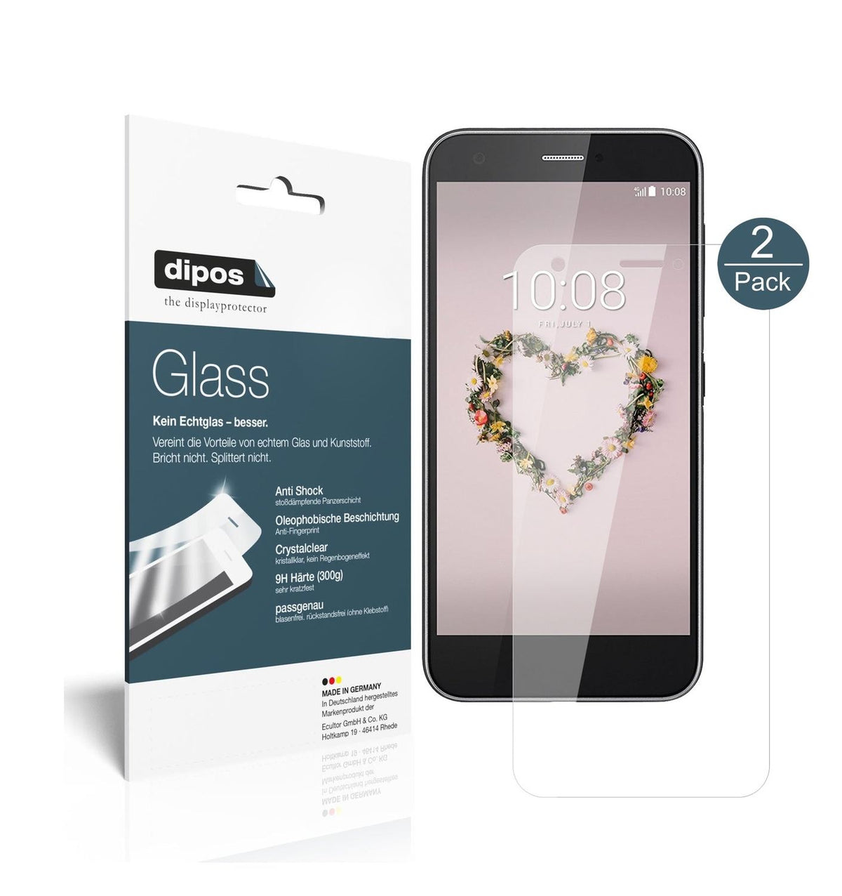 Klare Displayschutzfolie von dipos passend für ZTE Blade A512, 9H kratzfest und blasenfrei montiert