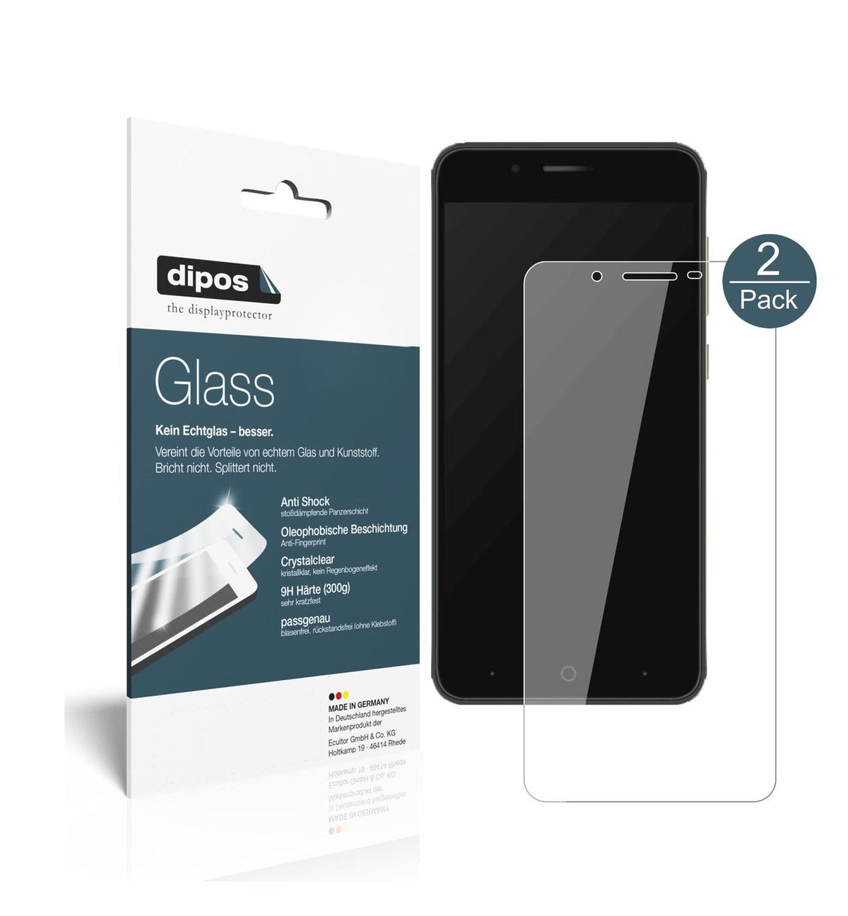 Klare Displayschutzfolie von dipos passend für ZTE Blade A610 Plus, 9H kratzfest und blasenfrei montiert