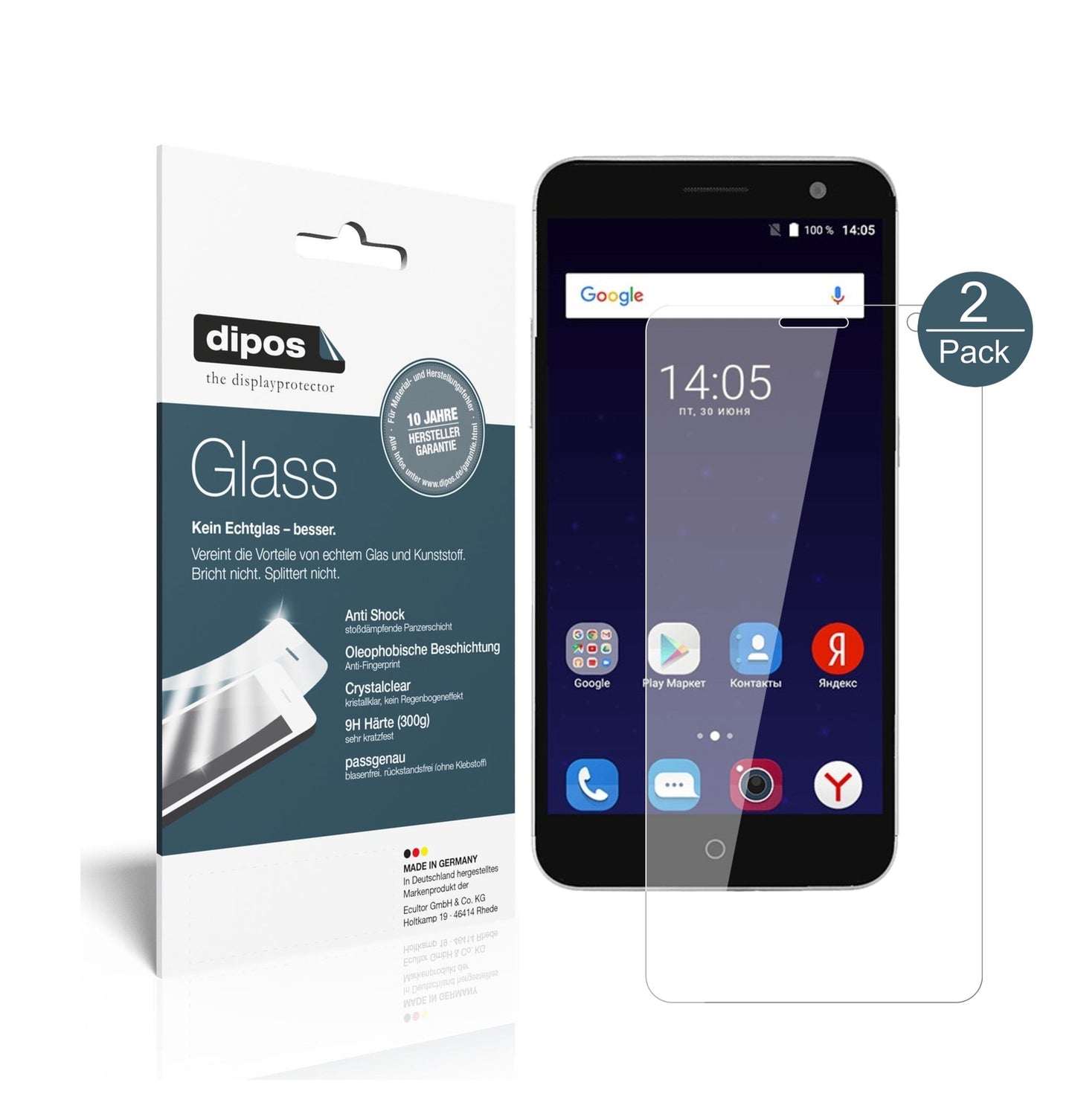 Klare Displayschutzfolie von dipos passend für ZTE Blade V7 Plus, 9H kratzfest und blasenfrei montiert