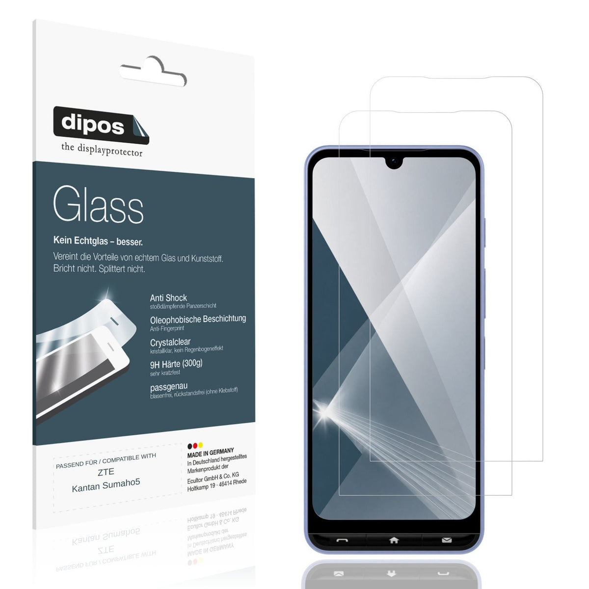 Klare Displayschutzfolie von dipos passend für ZTE Kantan Sumaho5, 9H kratzfest und blasenfrei montiert