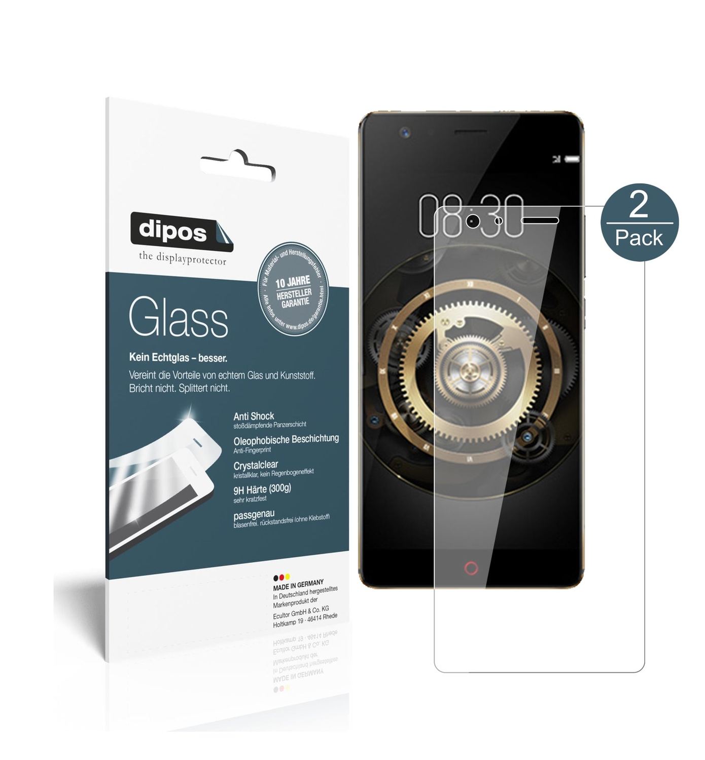 Klare Displayschutzfolie von dipos passend für ZTE Nubia Z17 Lite, 9H kratzfest und blasenfrei montiert