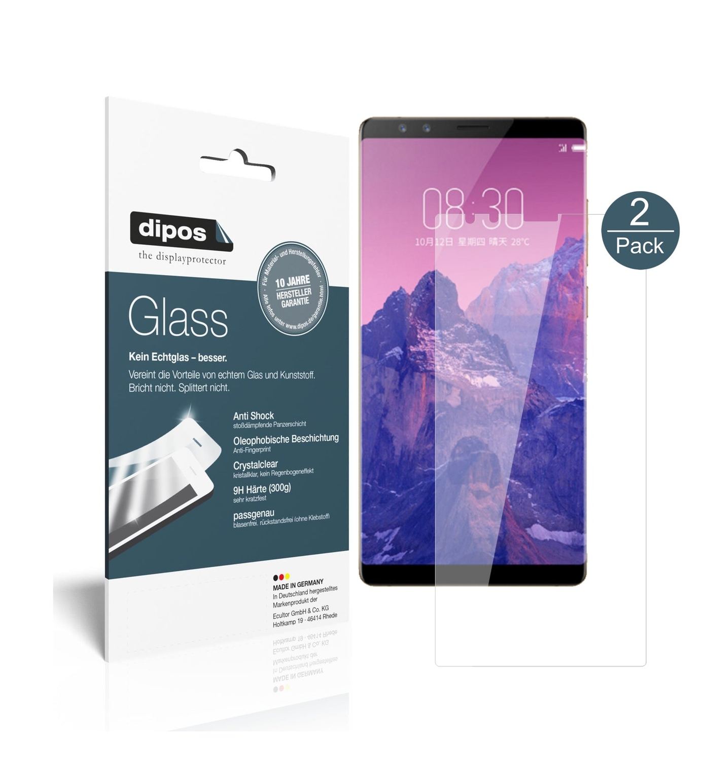 Klare Displayschutzfolie von dipos passend für ZTE Nubia Z17S, 9H kratzfest und blasenfrei montiert