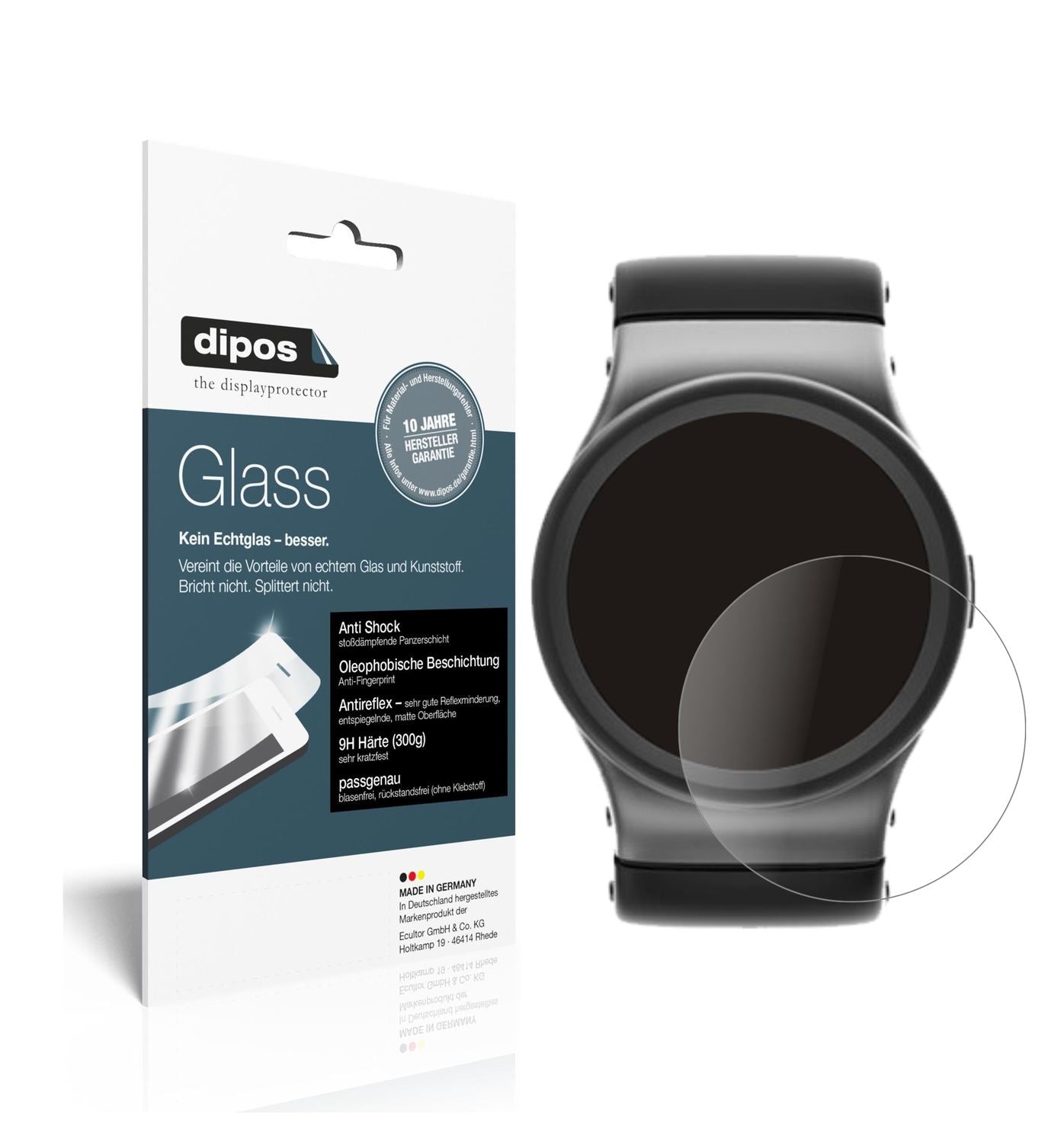 Matte Displayschutzfolie von dipos passend für 49 mm Durchmesser Uhr, 9H kratzfest und blasenfrei montiert