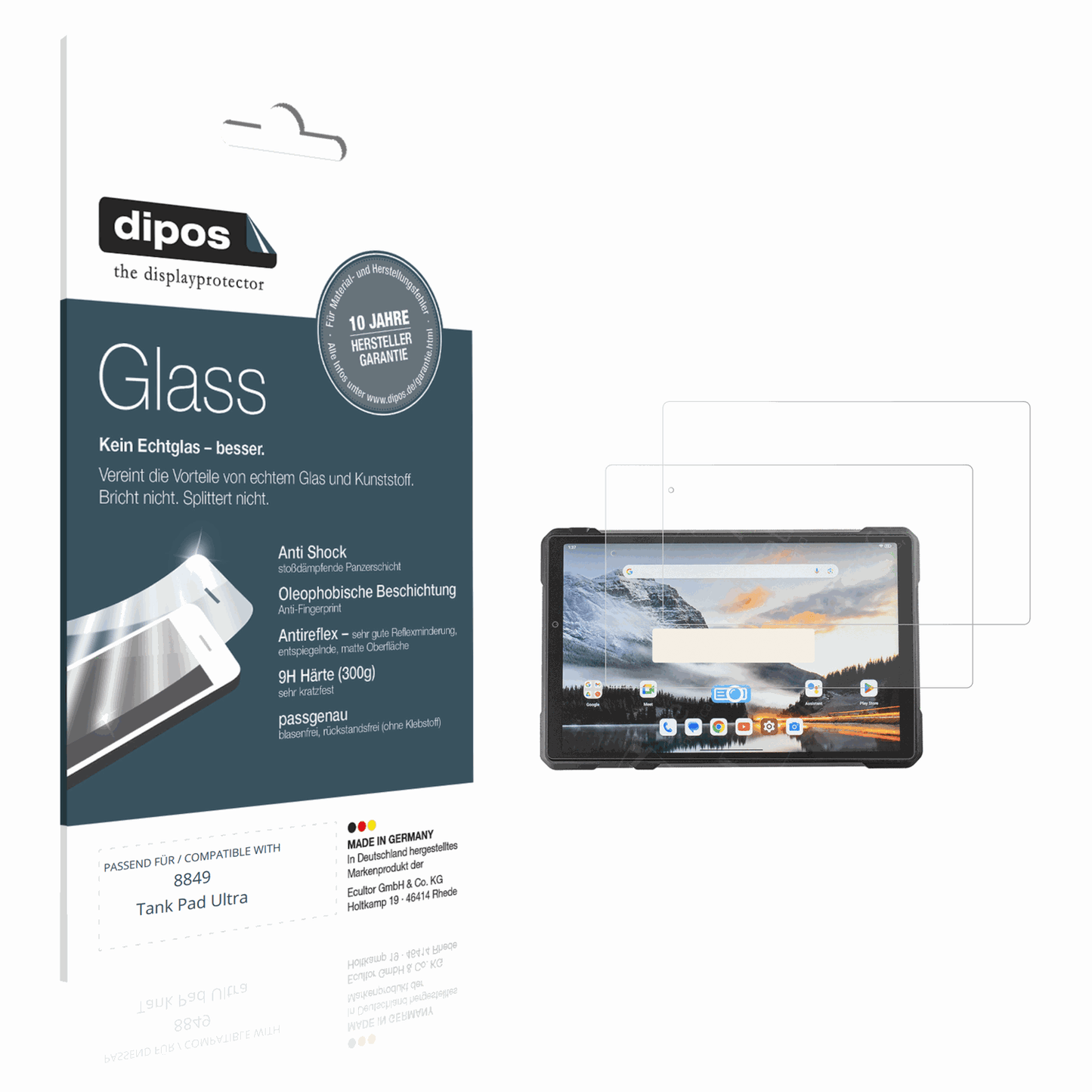 Matte Displayschutzfolie von dipos passend für 8849 Tank Pad Ultra, 9H kratzfest und blasenfrei montiert