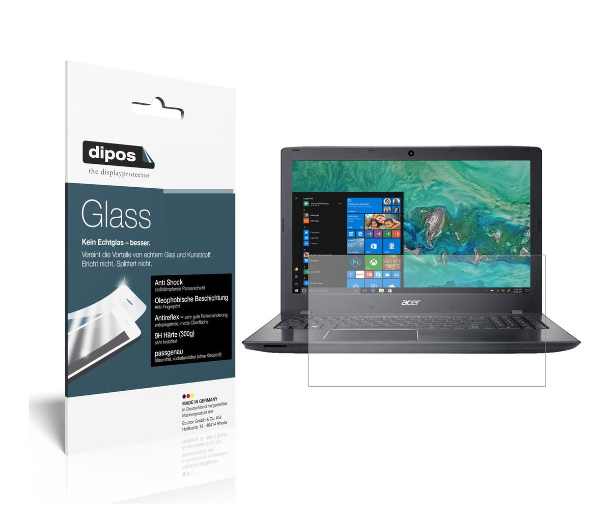 Matte Displayschutzfolie von dipos passend für Acer Aspire E 15 Start, 9H kratzfest und blasenfrei montiert