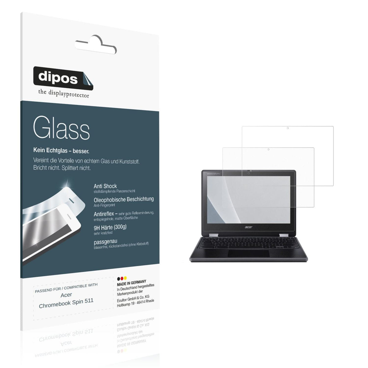 Matte Displayschutzfolie von dipos passend für Acer Chromebook Spin 511, 9H kratzfest und blasenfrei montiert