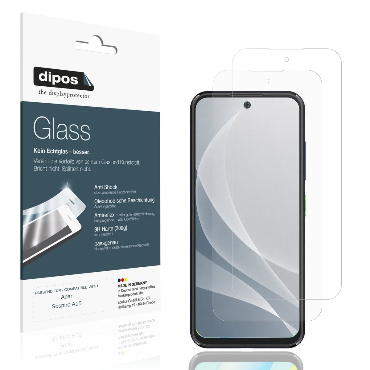 Matte Displayschutzfolie von dipos passend für Acer Sospiro A15, 9H kratzfest und blasenfrei montiert