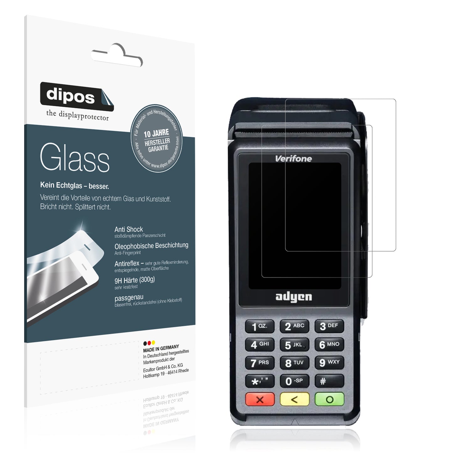 Matte Displayschutzfolie von dipos passend für Adyen V400c Plus, 9H kratzfest und blasenfrei montiert
