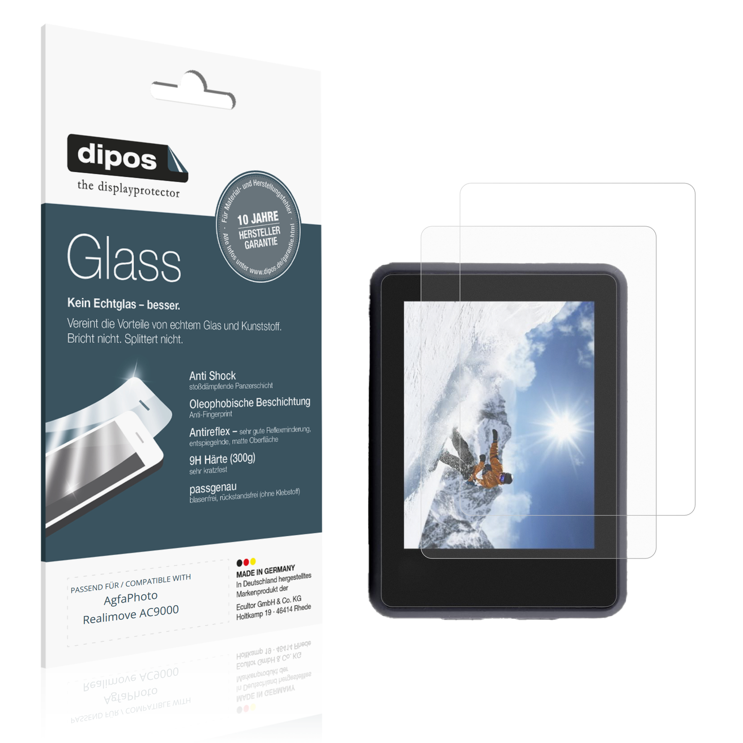 Matte Displayschutzfolie von dipos passend für AgfaPhoto Realimove AC9000, 9H kratzfest und blasenfrei montiert