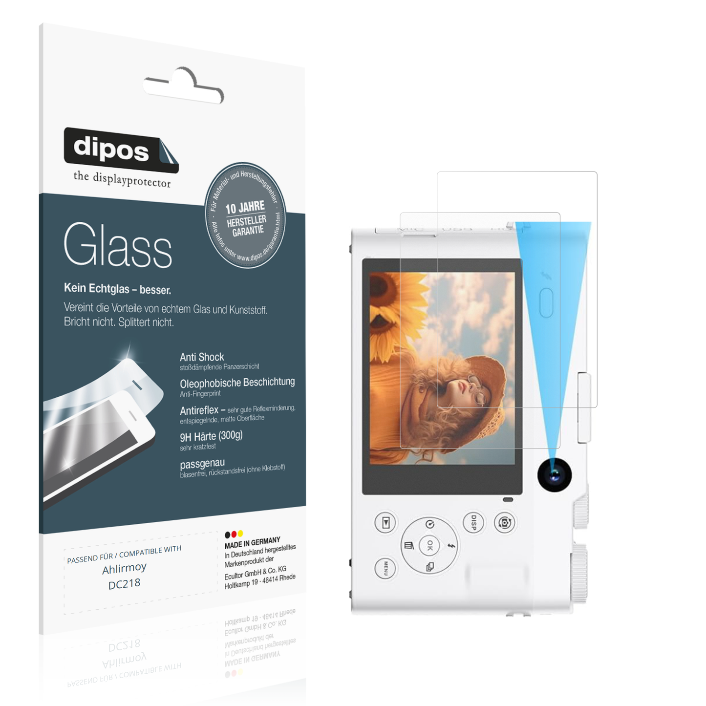Matte Displayschutzfolie von dipos passend für Ahlirmoy DC218, 9H kratzfest und blasenfrei montiert