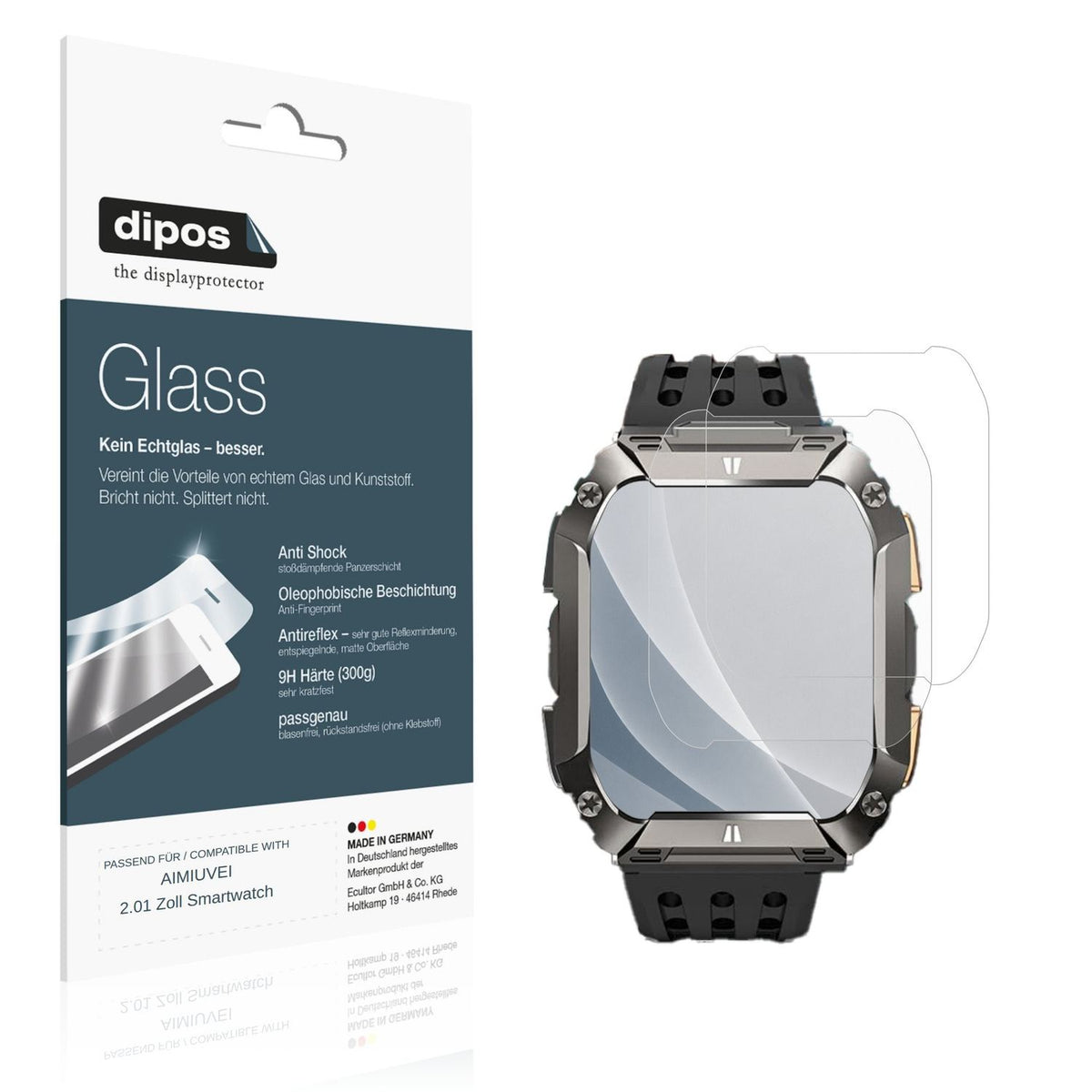 Matte Displayschutzfolie von dipos passend für AIMIUVEI 2.01 Zoll Smartwatch, 9H kratzfest und blasenfrei montiert