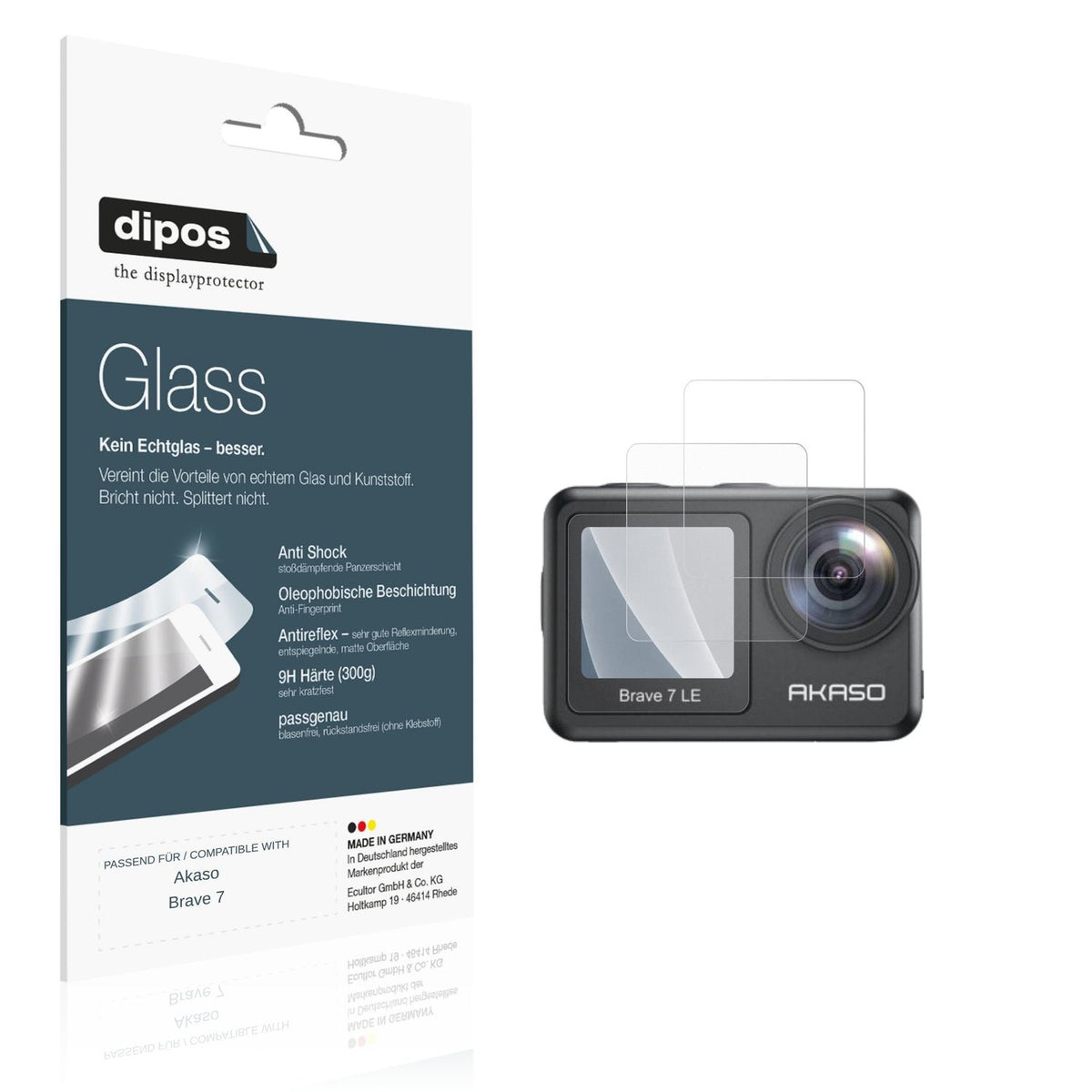 Matte Displayschutzfolie von dipos passend für Akaso Brave 7, 9H kratzfest und blasenfrei montiert