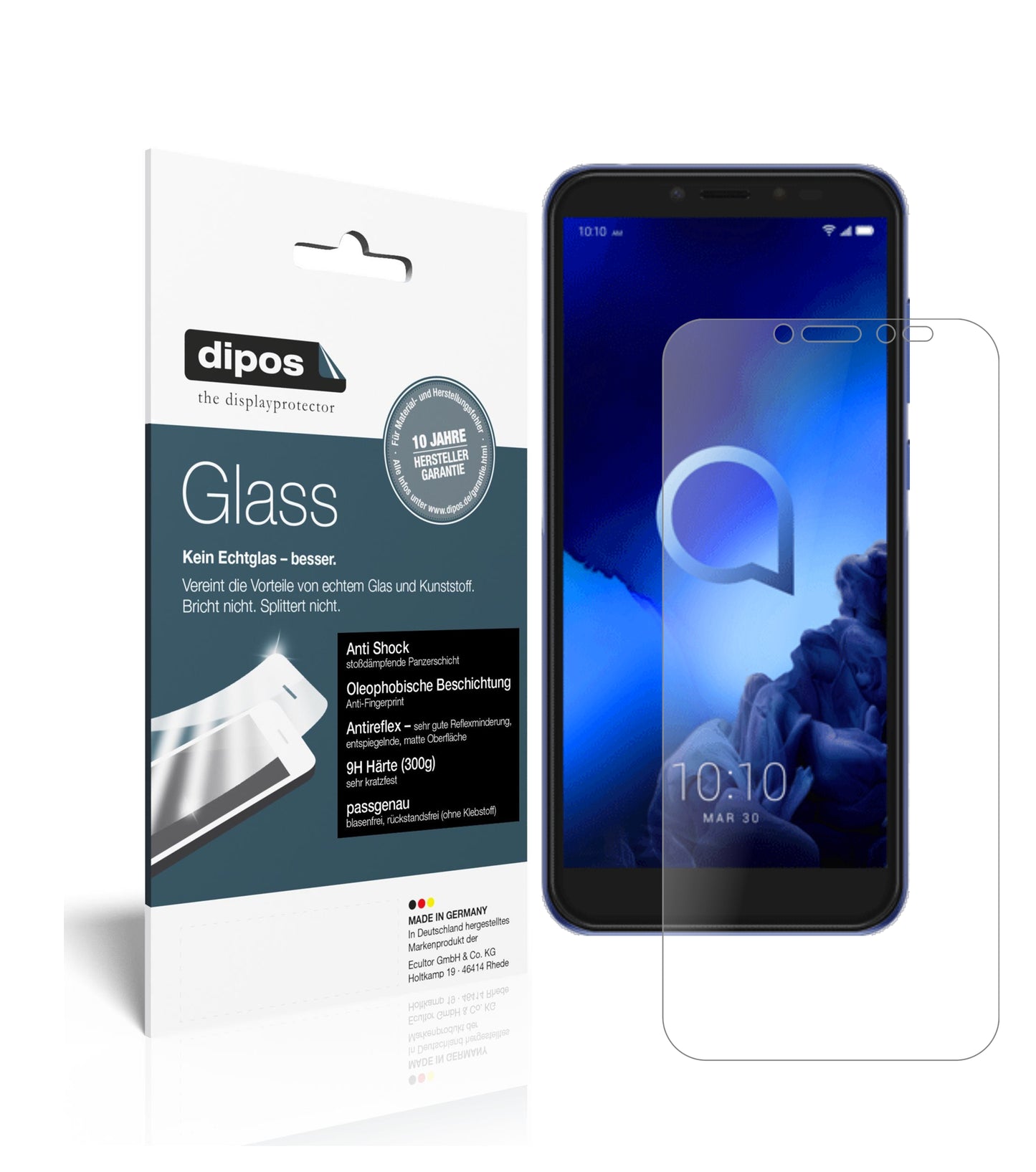 Matte Displayschutzfolie von dipos passend für Alcatel 1S, 9H kratzfest und blasenfrei montiert