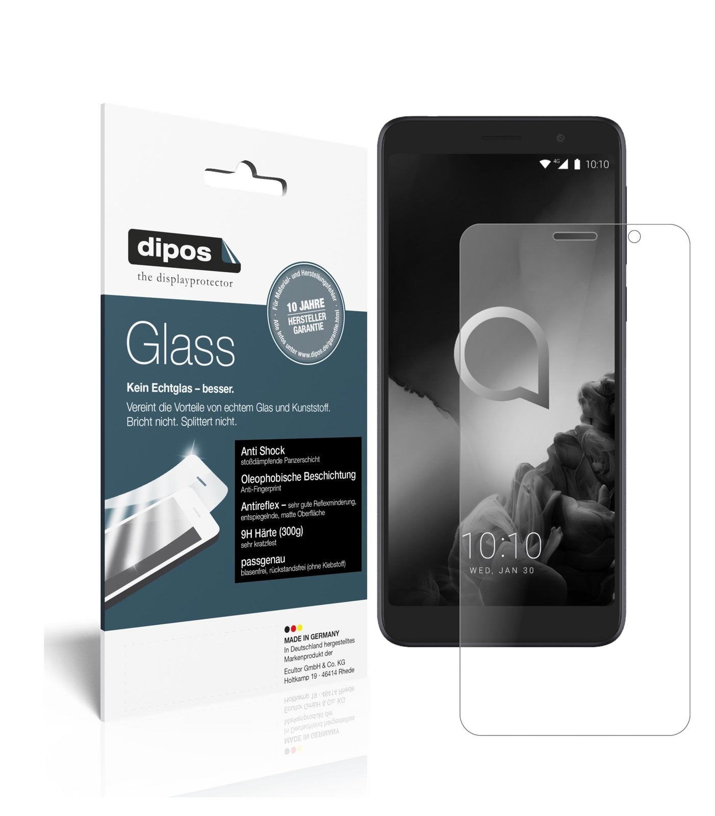 Matte Displayschutzfolie von dipos passend für Alcatel 1X (2019), 9H kratzfest und blasenfrei montiert