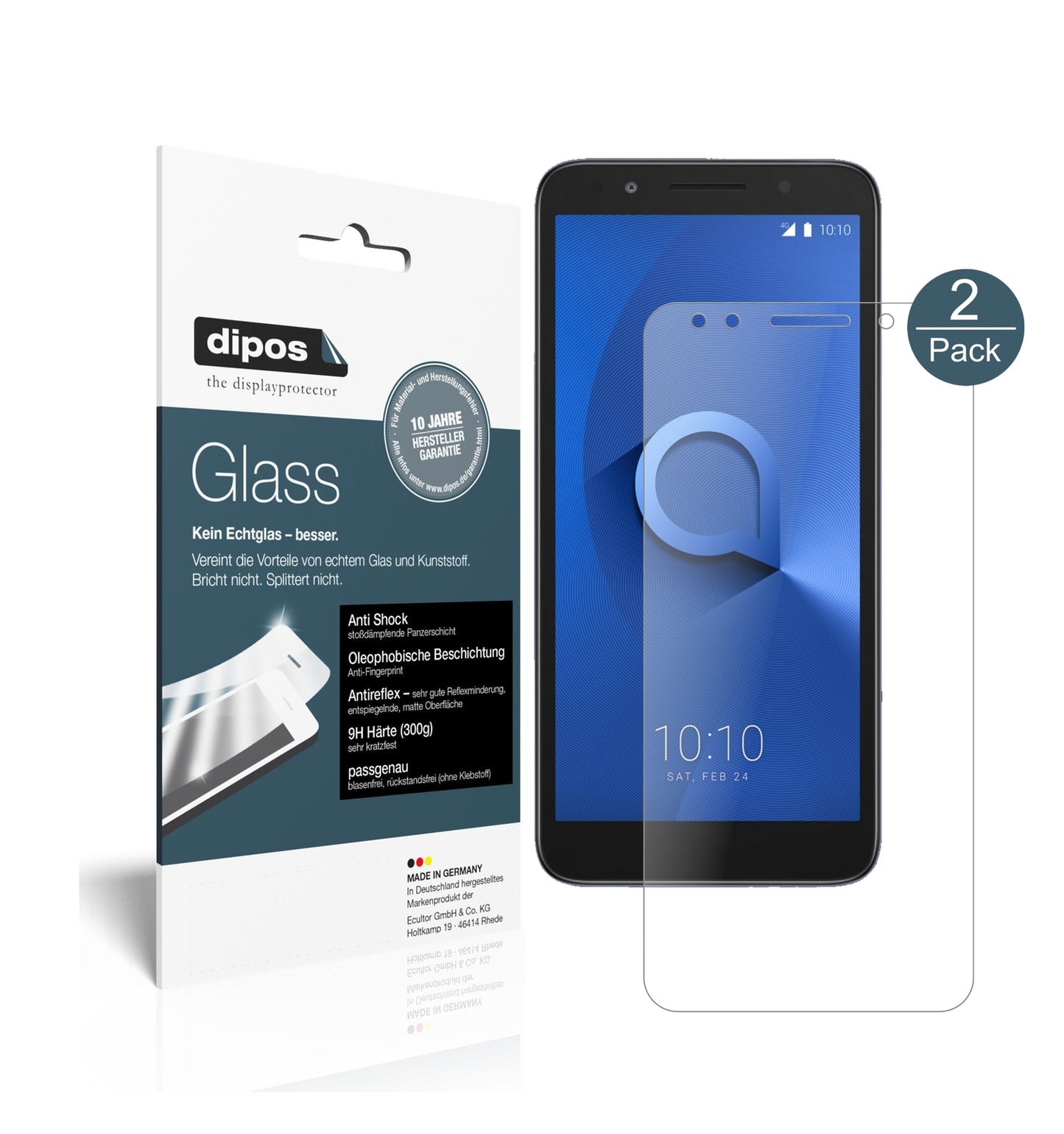 Matte Displayschutzfolie von dipos passend für Alcatel 1X, 9H kratzfest und blasenfrei montiert